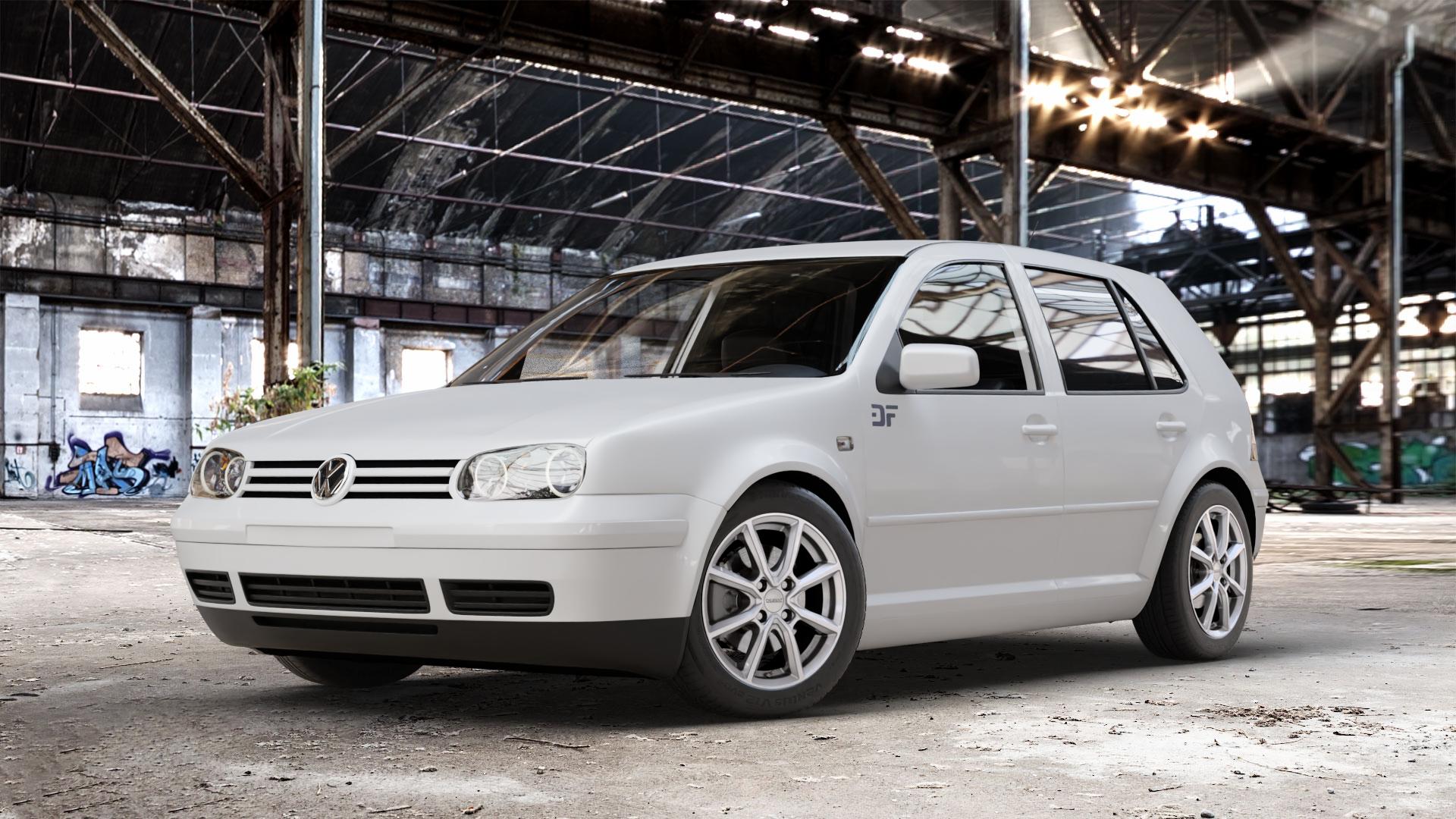 DEZENT TN SILVER Felge mit Reifen silber in 16Zoll Winterfelge Alufelge auf weissem Volkswagen (VW) Golf 4 Cabrio Variant ⬇️ mit 15mm Tieferlegung ⬇️ Old Industrial Hall_max_4400mm_2024 Frontansicht_1