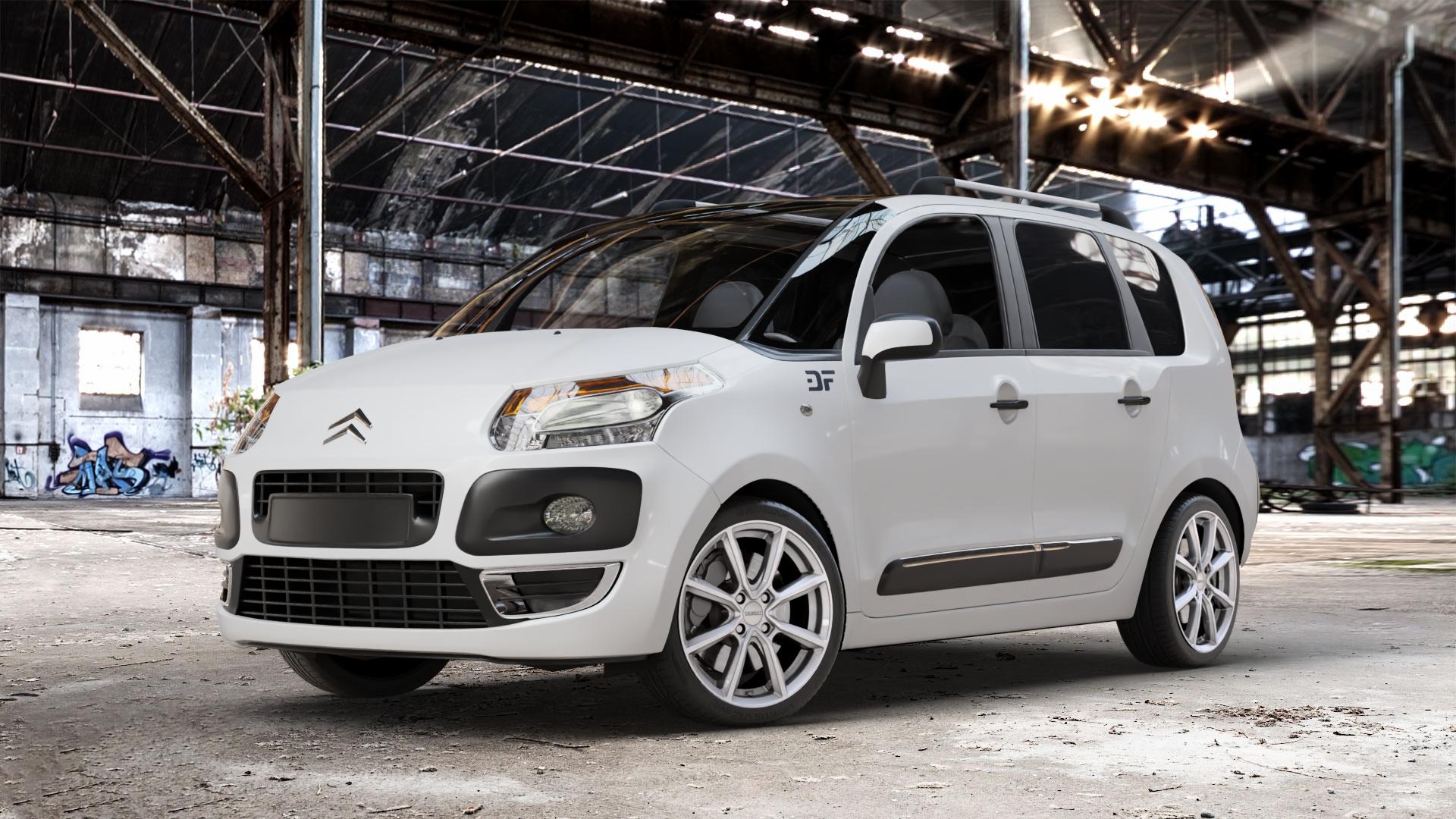 DEZENT TN SILVER Felge mit Reifen silber in 17Zoll Winterfelge Alufelge auf weissem Citroen C3 Picasso ⬇️ mit 15mm Tieferlegung ⬇️ Old Industrial Hall_max_4400mm_2024 Frontansicht_1