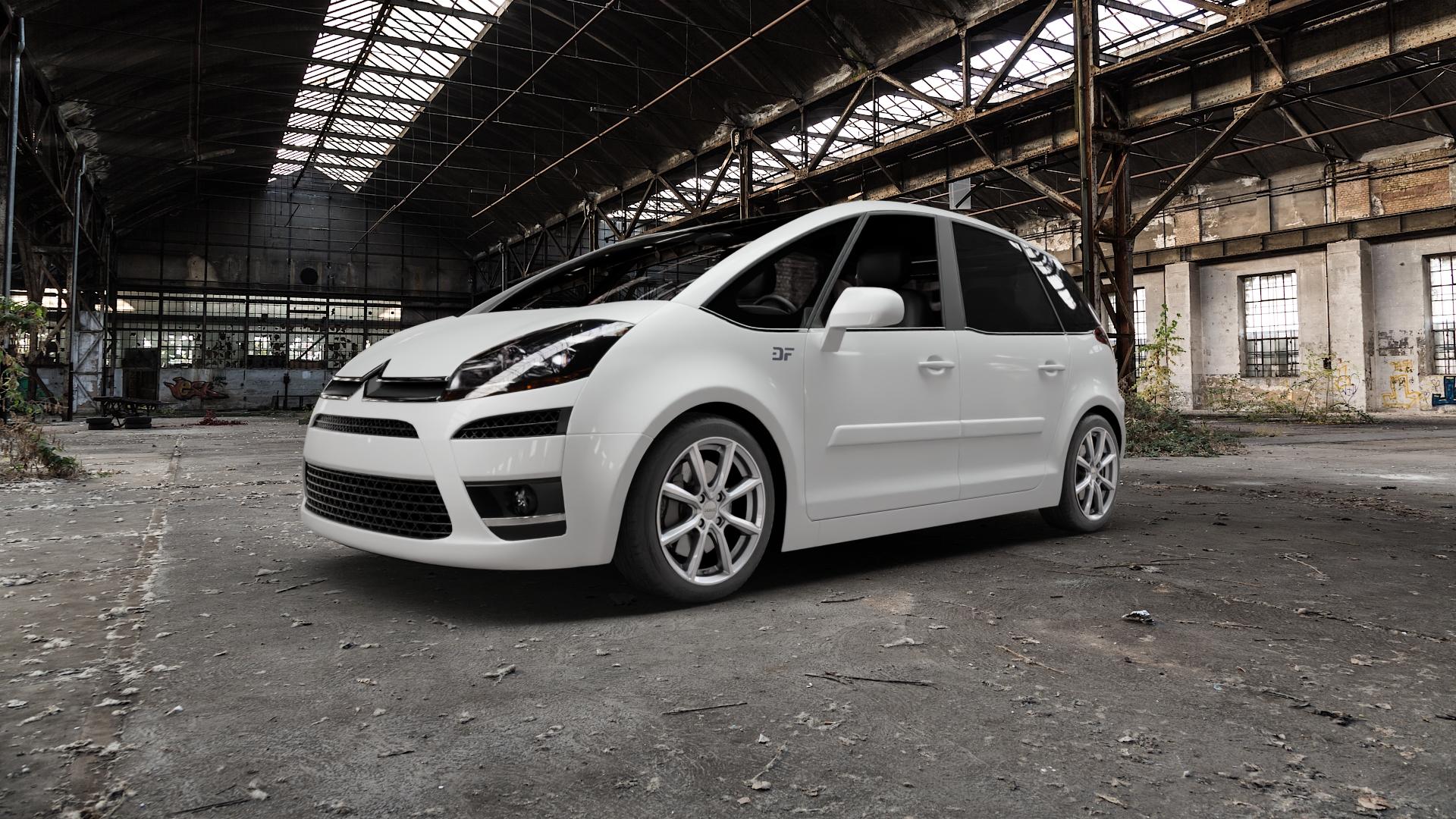 DEZENT TN SILVER Felge mit Reifen silber in 17Zoll Winterfelge Alufelge auf weissem Citroen C4 Picasso I Typ U***** ⬇️ mit 15mm Tieferlegung ⬇️ Old Industrial Hall_max5000mm_2022 Frontansicht_1