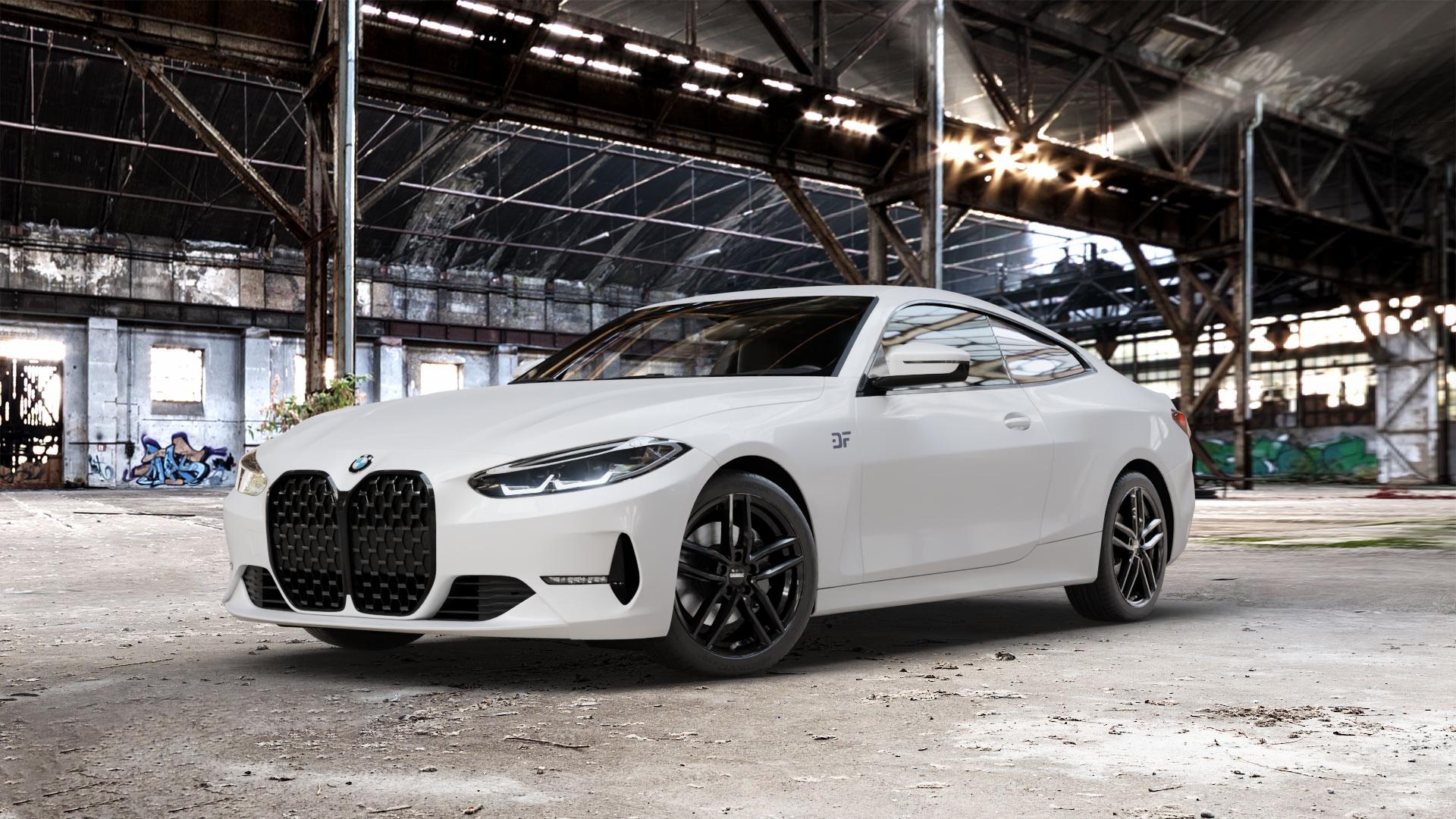 DEZENT TR BLACK Felge mit Reifen schwarz in 18Zoll Winterfelge Alufelge auf weissem BMW M4 Typ G82 (Coupe) CSL 4er G22 Coupé (G3C) ⬇️ mit 15mm Tieferlegung ⬇️ Old Industrial Hall_max_5300mm_2024 Frontansicht_1