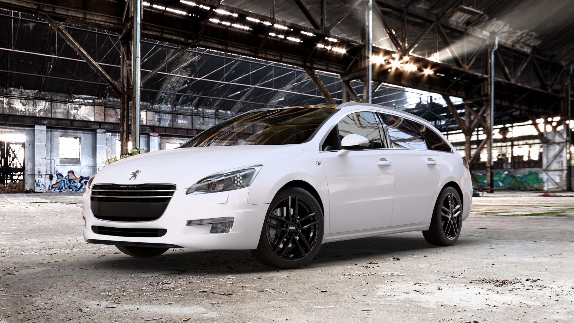 DEZENT TR BLACK Felge mit Reifen schwarz in 18Zoll Winterfelge Alufelge auf weissem Peugeot 508 Typ 8 SW ⬇️ mit 15mm Tieferlegung ⬇️ Old Industrial Hall_max_5300mm_2024 Frontansicht_1
