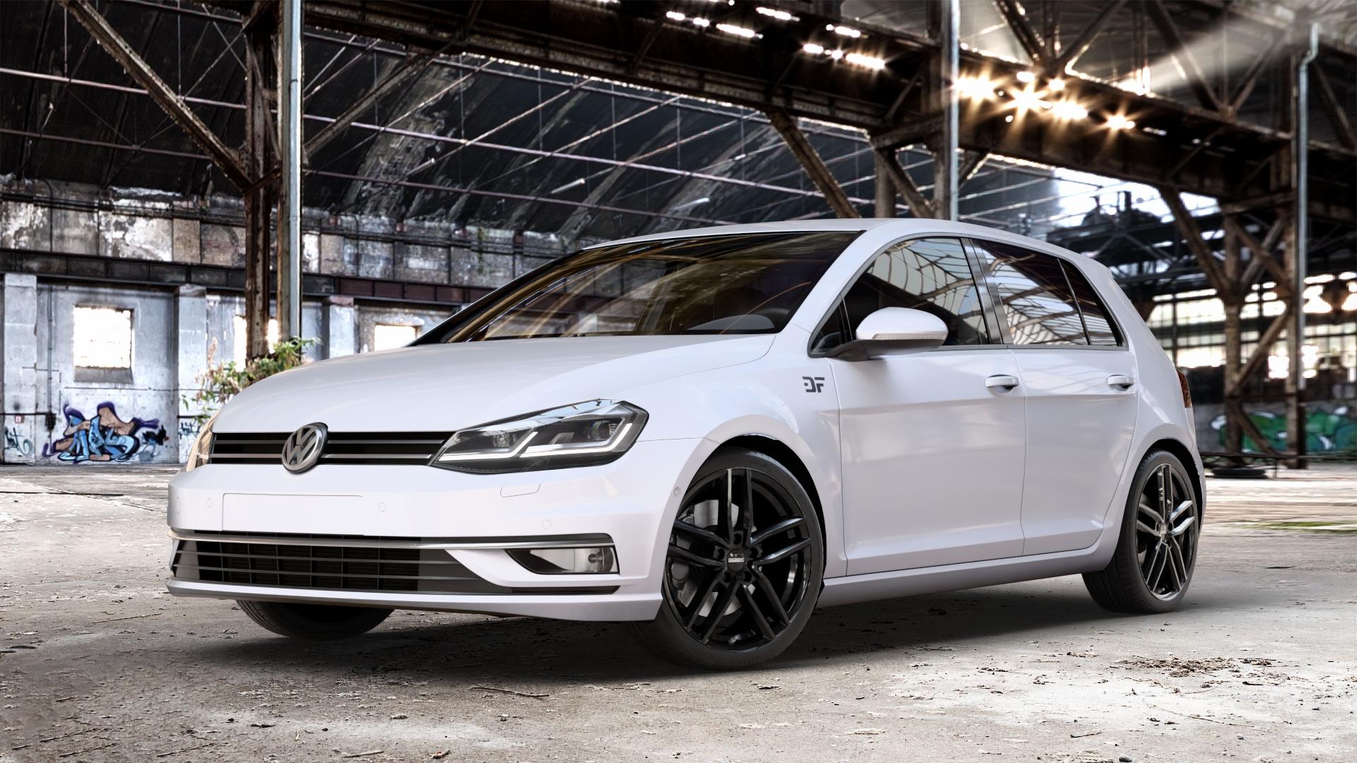 DEZENT TR BLACK Felge mit Reifen schwarz in 18Zoll Winterfelge Alufelge auf weissem unilack Volkswagen (VW) Golf 7 Facelift 1,0l TSI 63kW (86 PS) 2,0l TDI 110kW (150 1,6l 66kW (90 1,4l 92kW (125 EcoFuel 85kW (116 81kW (110 TGI 4Motion 1,5l 96kW ⬇️ mit 15mm Tieferlegung ⬇️ Old Industrial Hall_max_4400mm_2024 Frontansicht_1