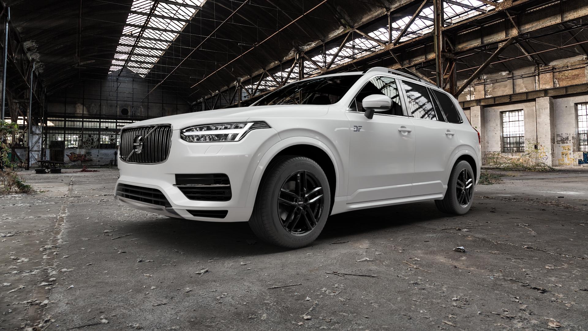 DEZENT TR BLACK Felge mit Reifen schwarz in 18Zoll Winterfelge Alufelge auf weissem Volvo XC90 II Typ L ⬇️ mit 15mm Tieferlegung ⬇️ Old Industrial Hall_max5000mm_2022 Frontansicht_1