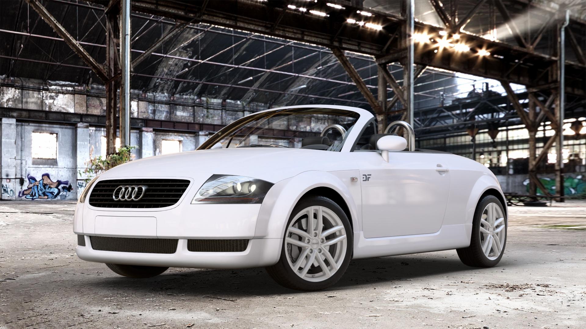 DEZENT TR SILVER Felge mit Reifen silber in 17Zoll Winterfelge Alufelge auf weissem Audi TT I Typ 8N (Roadster) 1,8l T 110kW (150 PS) 120kW (163 132kW (179 140kW (190 quattro 165kW (224 3,2l VR6 184kW (250 ⬇️ mit 15mm Tieferlegung ⬇️ Old Industrial Hall_max_4400mm_2024 Frontansicht_1