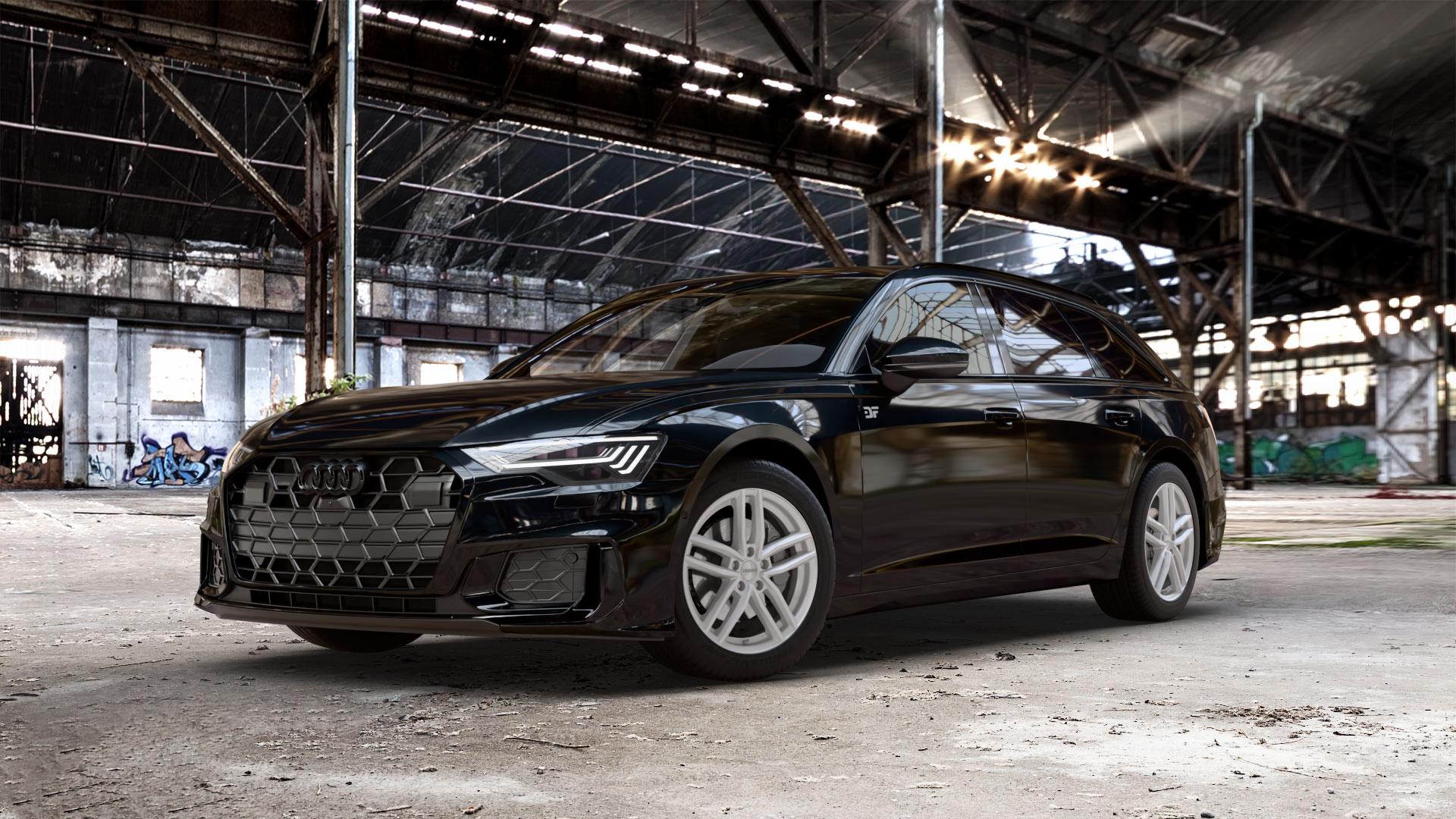 DEZENT TR SILVER Felge mit Reifen silber in 18Zoll Winterfelge Alufelge auf schwarzem metallic Audi A6 Typ F2/C8 (Avant) Facelift 2,0l 35 TDI 120kW Mild-Hybrid (163 PS) 40 150kW (204 quattro TFSI 3,0l 45 180kW (245 195kW (265 50 210kW (286 e Hyb ⬇️ mit 15mm Tieferlegung ⬇️ Old Industrial Hall_max_5300mm_2024 Frontansicht_1