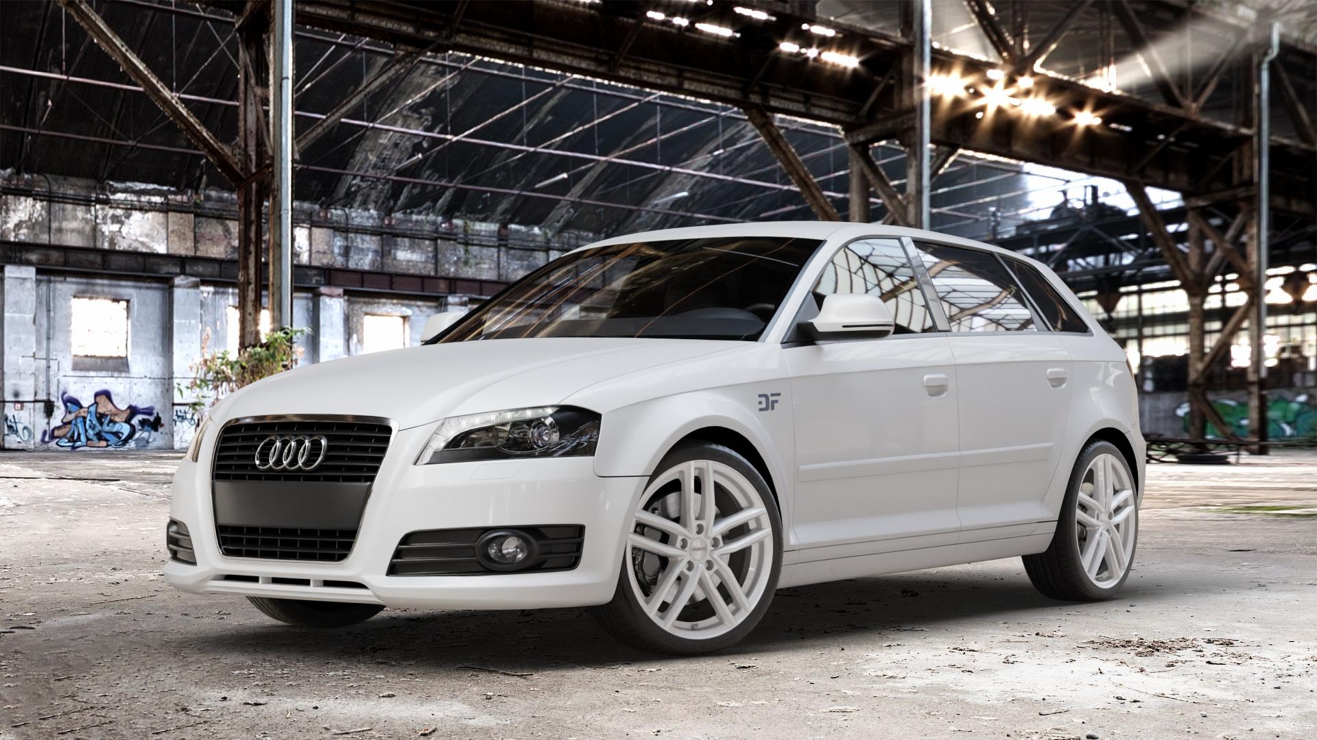 DEZENT TR SILVER Felge mit Reifen silber in 18Zoll Winterfelge Alufelge auf weissem Audi A3 Typ 8P (Sportback) 1,6l 75kW (102 PS) 2,0l FSI 110kW (150 1,9l TDI 77kW (105 103kW (140 TFSI 147kW (200 85kW (116 100kW (136 1,8l 118kW (160 125kW (170 1 ⬇️ mit 15mm Tieferlegung ⬇️ Old Industrial Hall_max_4400mm_2024 Frontansicht_1