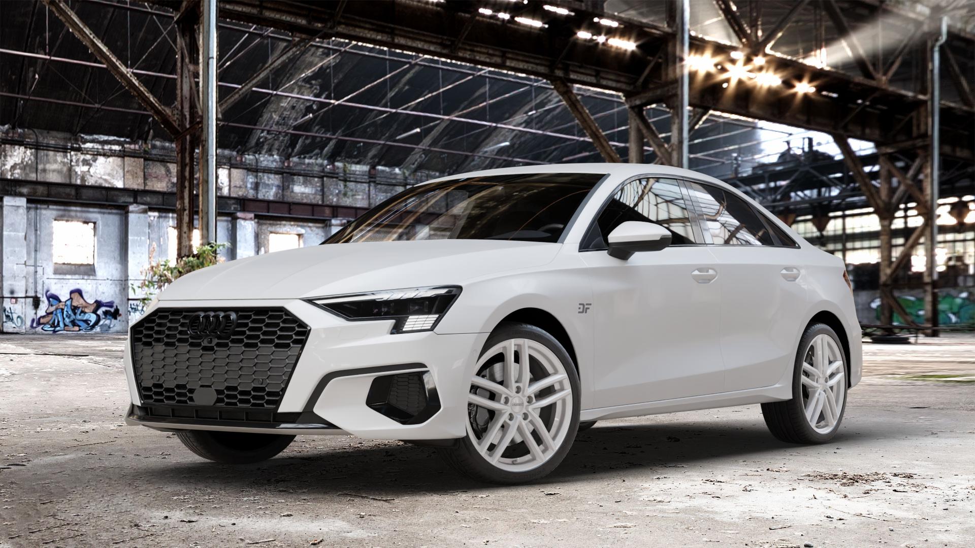 DEZENT TR SILVER Felge mit Reifen silber in 18Zoll Winterfelge Alufelge auf weissem Audi A3 Typ GY (Limousine) 1,5l 35 TFSI 110kW Mild-Hybrid (150 PS) 2,0l TDI 30 85kW (116 1,0l 81kW (110 40 quattro 147kW (200 140kW (190 ⬇️ mit 15mm Tieferlegung ⬇️ Old Industrial Hall_max_4400mm_2024 Frontansicht_1