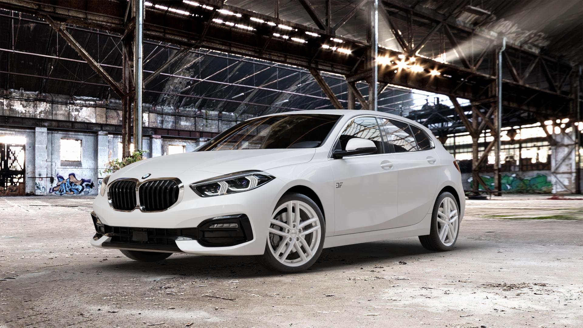 DEZENT TR SILVER Felge mit Reifen silber in 18Zoll Winterfelge Alufelge auf weissem BMW 1 M135i xDrive Typ F40 2,0l 225kW (306 PS) 116d 1,5l 85kW (116 118d 110kW (150 100kW (136 118i 103kW (140 120d 140kW (190 116i 80kW (109 120i 131kW (178 128t ⬇️ mit 15mm Tieferlegung ⬇️ Old Industrial Hall_max_5300mm_2024 Frontansicht_1