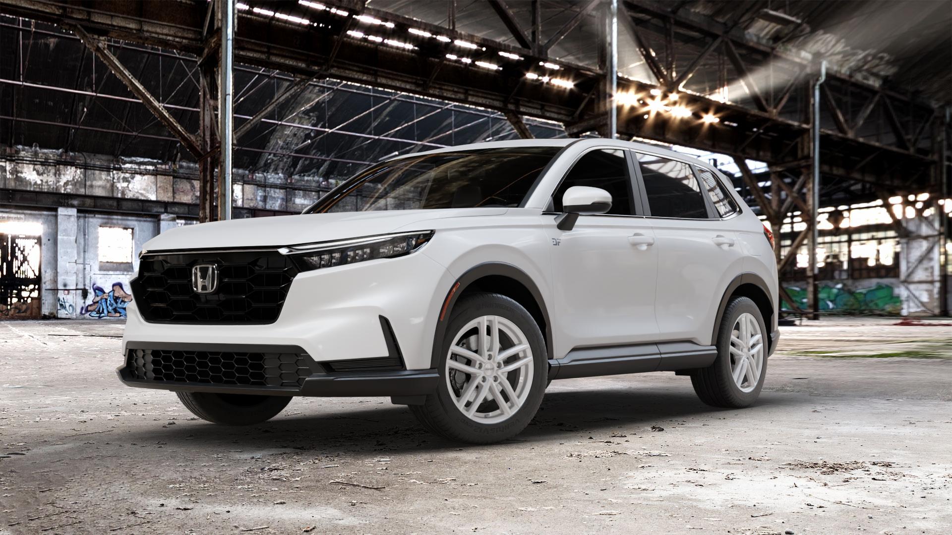DEZENT TR SILVER Felge mit Reifen silber in 18Zoll Winterfelge Alufelge auf weissem Honda CR-V VI (RS) ⬇️ mit 15mm Tieferlegung ⬇️ Old Industrial Hall_max_5300mm_2024 Frontansicht_1