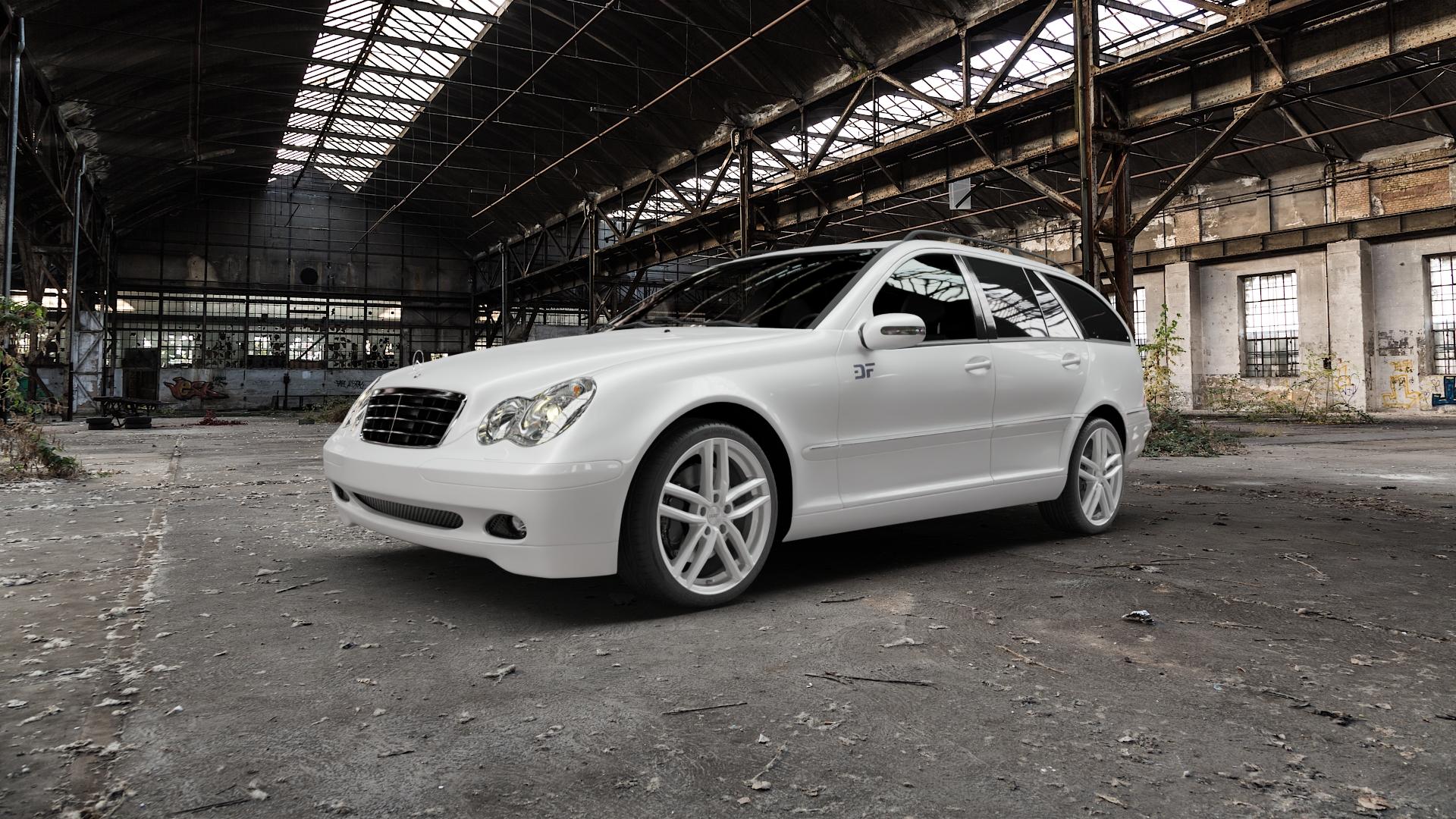 DEZENT TR SILVER Felge mit Reifen silber in 18Zoll Winterfelge Alufelge auf weissem Mercedes C-Klasse Typ S203 Kombi ⬇️ mit 15mm Tieferlegung ⬇️ Old Industrial Hall_max5000mm_2022 Frontansicht_1