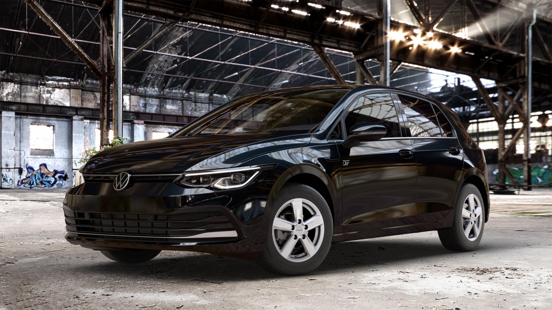 DEZENT TU SILVER Felge mit Reifen silber in 15Zoll Winterfelge Alufelge auf metallic schwarzem Volkswagen (VW) Golf 8 1,5l TSI 96kW (131 PS) 110kW (150 2,0l TDI 85kW (116 Mild-Hybrid 1,0l 81kW (110 66kW (90 1,4l Hybrid TGI 4Motion 140kW (190 ⬇️ mit 15mm Tieferlegung ⬇️ Old Industrial Hall_max_4400mm_2024 Frontansicht_1