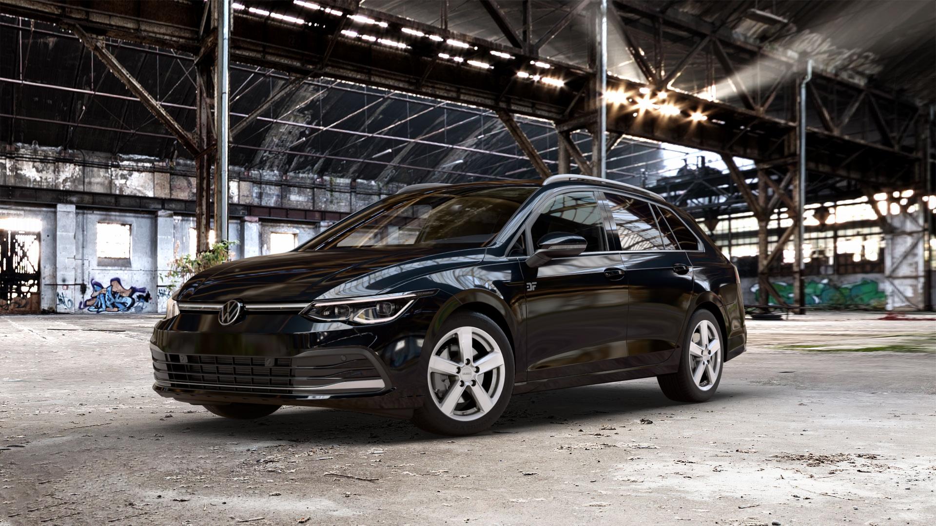 DEZENT TU SILVER Felge mit Reifen silber in 16Zoll Winterfelge Alufelge auf metallic schwarzem Volkswagen (VW) Golf 8 Variant 1,0l TSI 81kW Mild-Hybrid (110 PS) 2,0l TDI 85kW (116 110kW (150 1,5l 96kW (131 CNG 4Motion 140kW (190 ⬇️ mit 15mm Tieferlegung ⬇️ Old Industrial Hall_max_5300mm_2024 Frontansicht_1