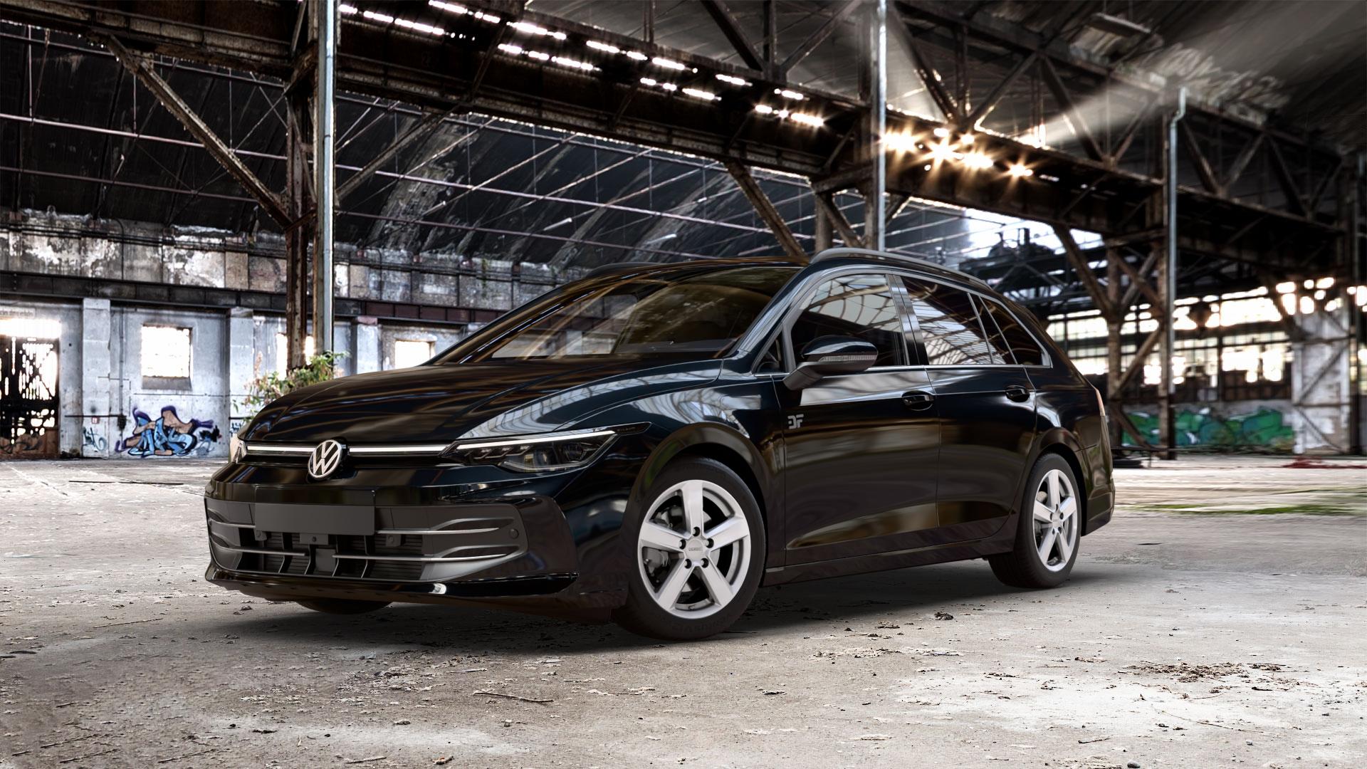 DEZENT TU SILVER Felge mit Reifen silber in 16Zoll Winterfelge Alufelge auf schwarzem Volkswagen (VW) Golf 8 Variant Facelift ⬇️ mit 15mm Tieferlegung ⬇️ Old Industrial Hall_max_5300mm_2024 Frontansicht_1