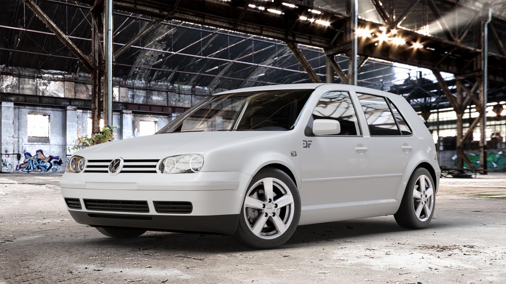 DEZENT TU SILVER Felge mit Reifen silber in 16Zoll Winterfelge Alufelge auf weissem Volkswagen (VW) Golf 4 Cabrio Variant ⬇️ mit 15mm Tieferlegung ⬇️ Old Industrial Hall_max_4400mm_2024 Frontansicht_1