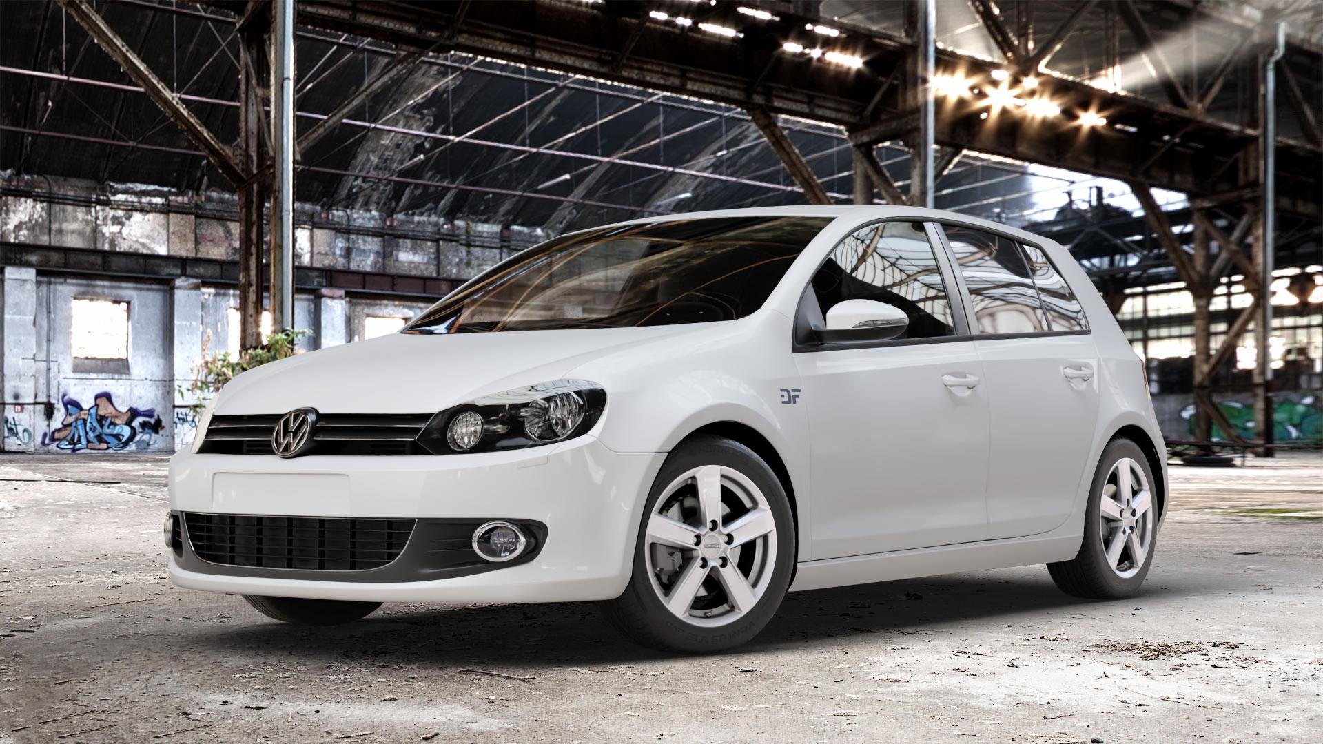 DEZENT TU SILVER Felge mit Reifen silber in 16Zoll Winterfelge Alufelge auf weissem Volkswagen (VW) Golf 6 1,4l 59kW (80 PS) 1,6l 75kW (102 TDI 77kW (105 2,0l 81kW (110 TSI 90kW (122 103kW (140 4motion 118kW (160 1,2l 63kW (86 1,8l 66kW (90 BiFu ⬇️ mit 15mm Tieferlegung ⬇️ Old Industrial Hall_max_4400mm_2024 Frontansicht_1