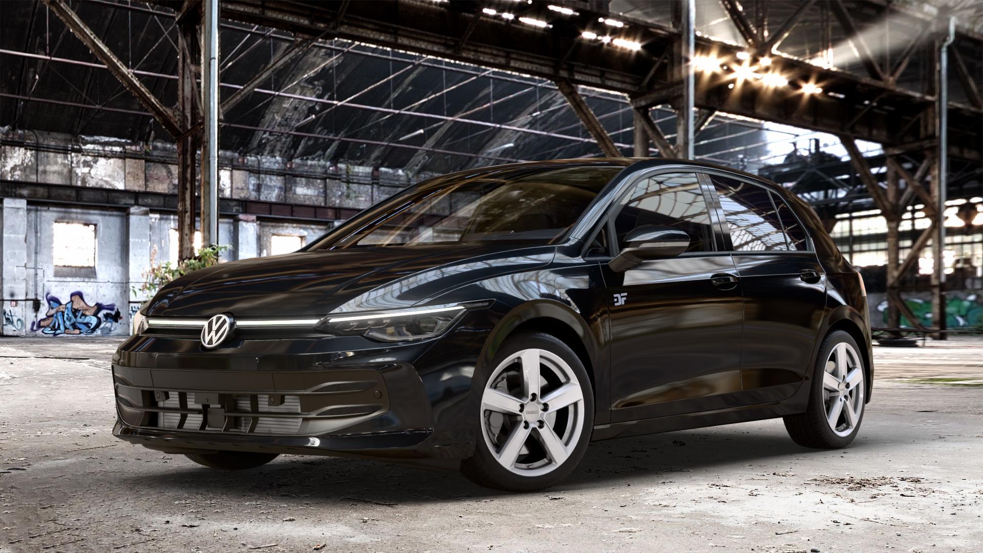 DEZENT TU SILVER Felge mit Reifen silber in 17Zoll Winterfelge Alufelge auf schwarzem Volkswagen (VW) Golf 8 Facelift ⬇️ mit 15mm Tieferlegung ⬇️ Old Industrial Hall_max_4400mm_2024 Frontansicht_1