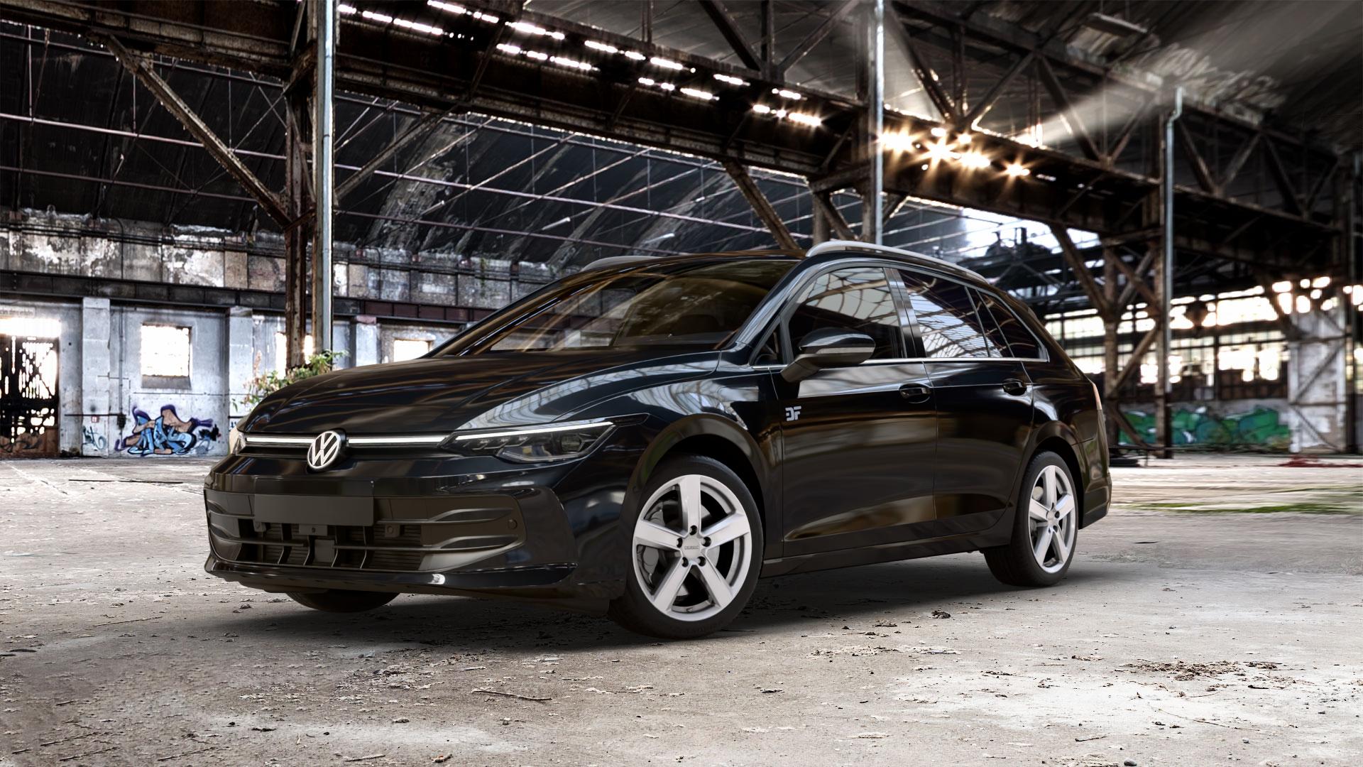 DEZENT TU SILVER Felge mit Reifen silber in 17Zoll Winterfelge Alufelge auf schwarzem Volkswagen (VW) Golf 8 Variant Facelift ⬇️ mit 15mm Tieferlegung ⬇️ Old Industrial Hall_max_5300mm_2024 Frontansicht_1