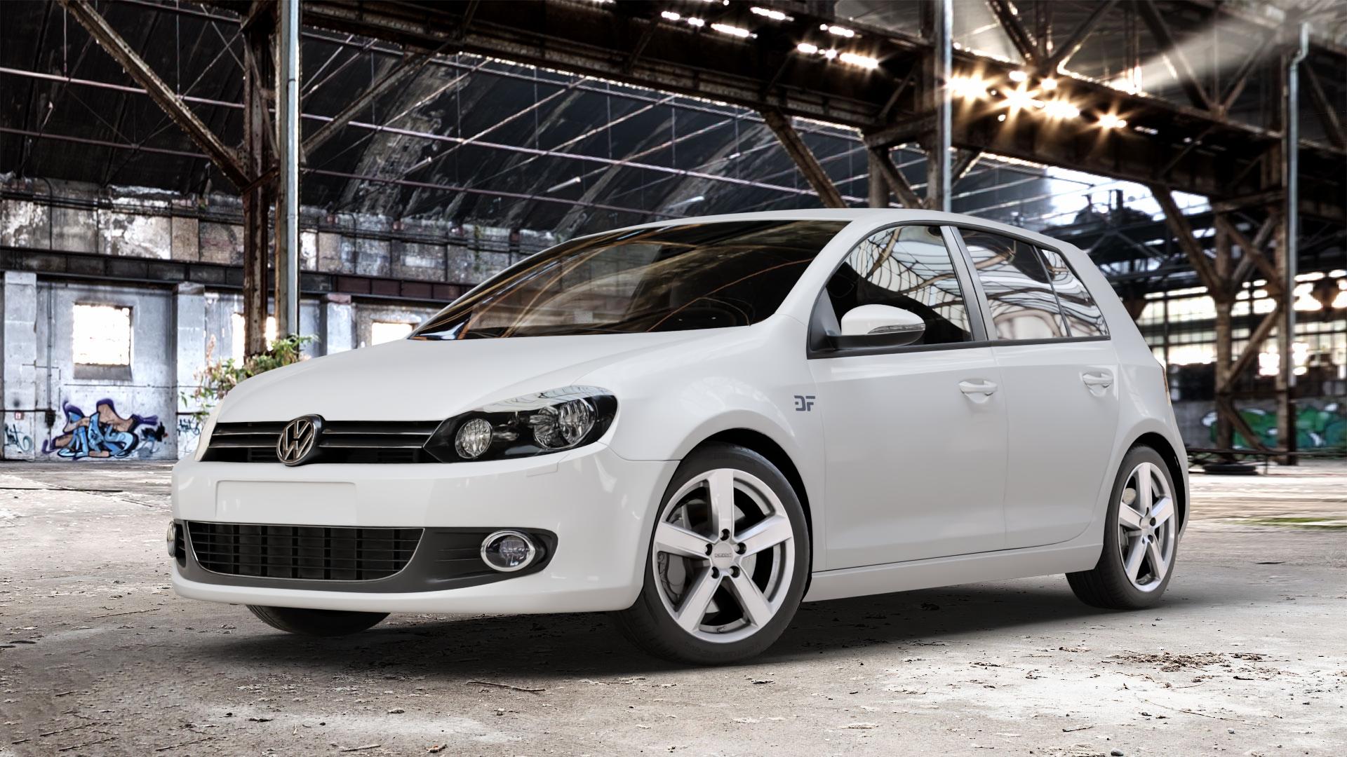 DEZENT TU SILVER Felge mit Reifen silber in 17Zoll Winterfelge Alufelge auf weissem Volkswagen (VW) Golf 6 1,4l 59kW (80 PS) 1,6l 75kW (102 TDI 77kW (105 2,0l 81kW (110 TSI 90kW (122 103kW (140 4motion 118kW (160 1,2l 63kW (86 1,8l 66kW (90 BiFu ⬇️ mit 15mm Tieferlegung ⬇️ Old Industrial Hall_max_4400mm_2024 Frontansicht_1