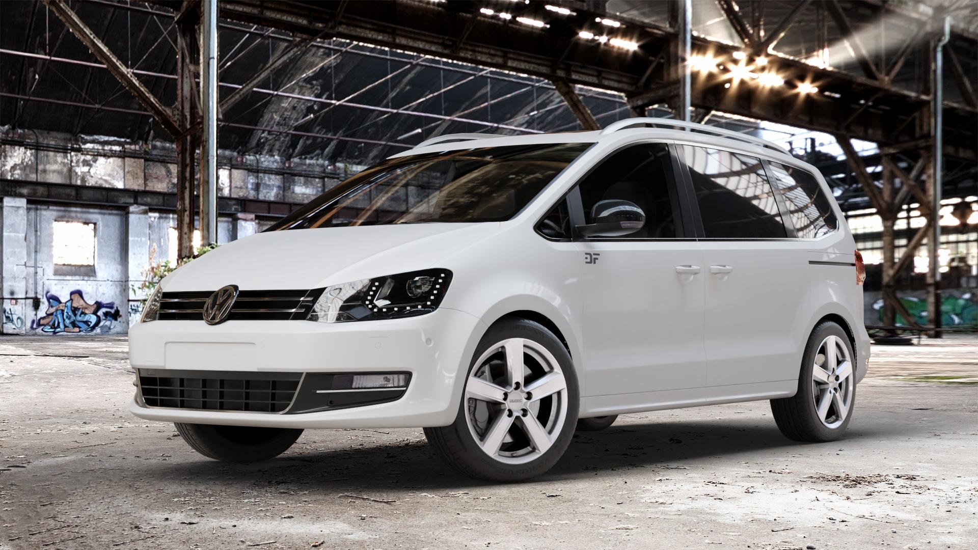 DEZENT TU SILVER Felge mit Reifen silber in 17Zoll Winterfelge Alufelge auf weissem Volkswagen (VW) Sharan III Typ 7N (15->) ⬇️ mit 15mm Tieferlegung ⬇️ Old Industrial Hall_max_4400mm_2024 Frontansicht_1