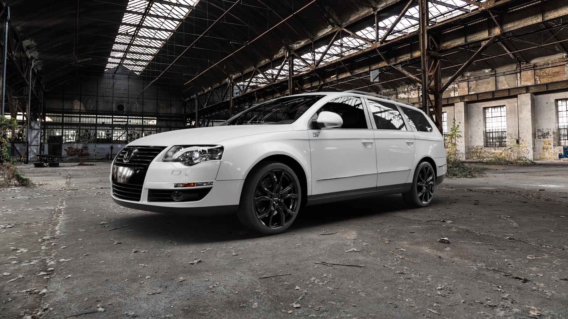 DEZENT TV BLACK Felge mit Reifen schwarz in 18Zoll Winterfelge Alufelge auf weissem Volkswagen (VW) Passat 3C/B6 Variant ⬇️ mit 15mm Tieferlegung ⬇️ Old Industrial Hall_max5000mm_2022 Frontansicht_1