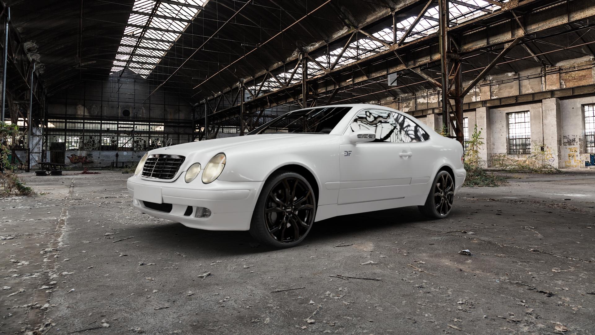 DEZENT TV BLACK Felge mit Reifen schwarz in 19Zoll Winterfelge Alufelge auf weissem Mercedes CLK Typ C208 Coupe ⬇️ mit 15mm Tieferlegung ⬇️ Old Industrial Hall_max5000mm_2022 Frontansicht_1