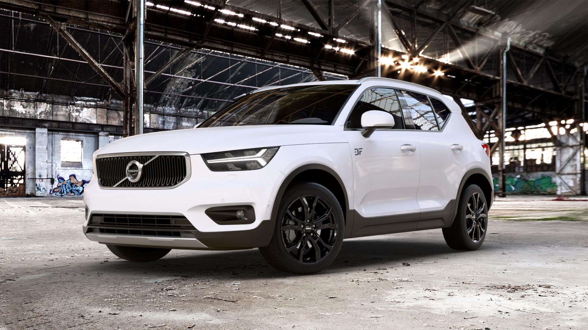 DEZENT TV BLACK Felge mit Reifen schwarz in 19Zoll Winterfelge Alufelge auf weissem Volvo XC40 Typ X ⬇️ mit 15mm Tieferlegung ⬇️ Old Industrial Hall_max_5300mm_2024 Frontansicht_1