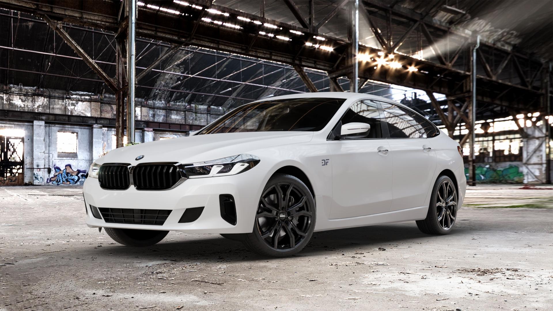 DEZENT TV BLACK Felge mit Reifen schwarz in 20Zoll Winterfelge Alufelge auf weissem BMW 6er G32 Gran Turismo (G6GT) Facelift ⬇️ mit 15mm Tieferlegung ⬇️ Old Industrial Hall_max_5300mm_2024 Frontansicht_1