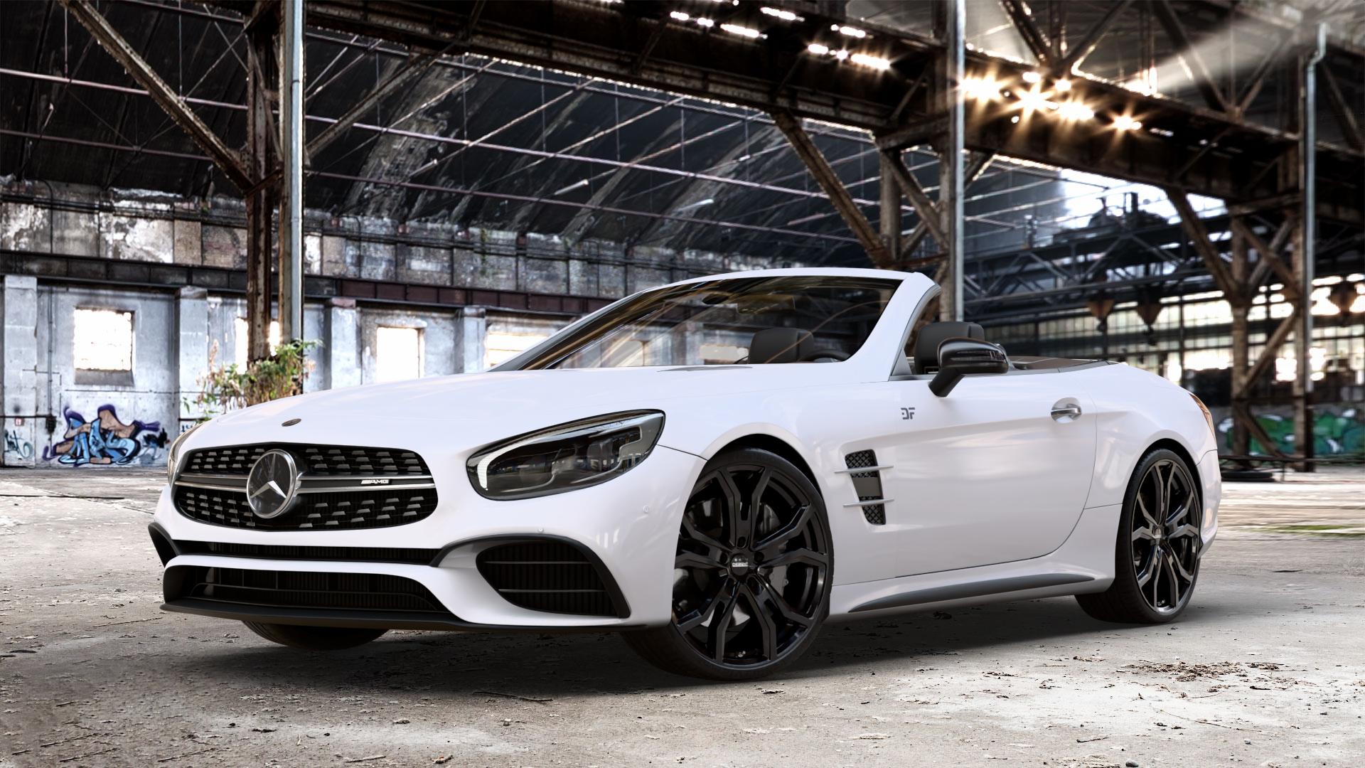 DEZENT TV BLACK Felge mit Reifen schwarz in 20Zoll Winterfelge Alufelge auf weissem Mercedes SL Typ R231 Facelift 5,5l 63 AMG 430kW (585 PS) 6,0l 65 463kW (630 420kW (571 ⬇️ mit 15mm Tieferlegung ⬇️ Old Industrial Hall_max_4400mm_2024 Frontansicht_1
