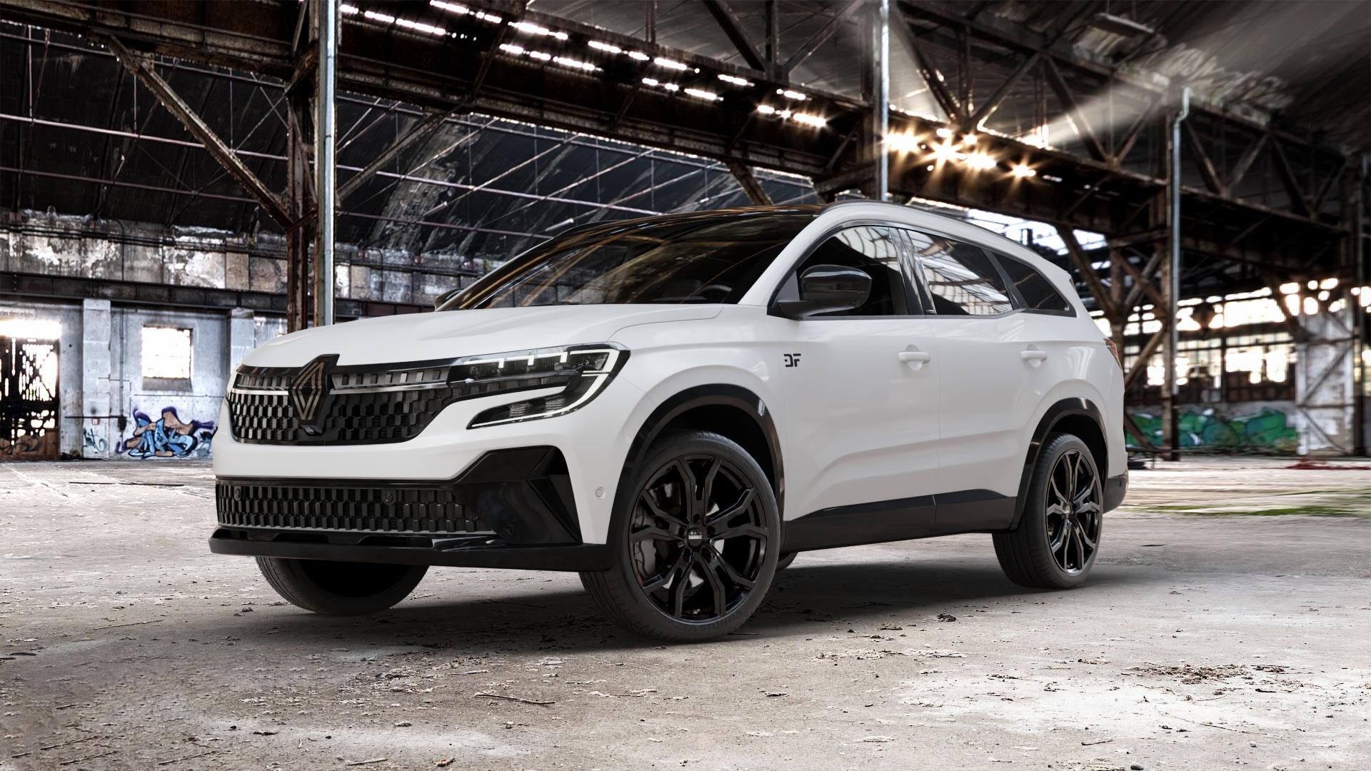 DEZENT TV BLACK Felge mit Reifen schwarz in 20Zoll Winterfelge Alufelge auf weissem Renault Espace VI Typ RHN ⬇️ mit 15mm Tieferlegung ⬇️ Old Industrial Hall_max_5300mm_2024 Frontansicht_1