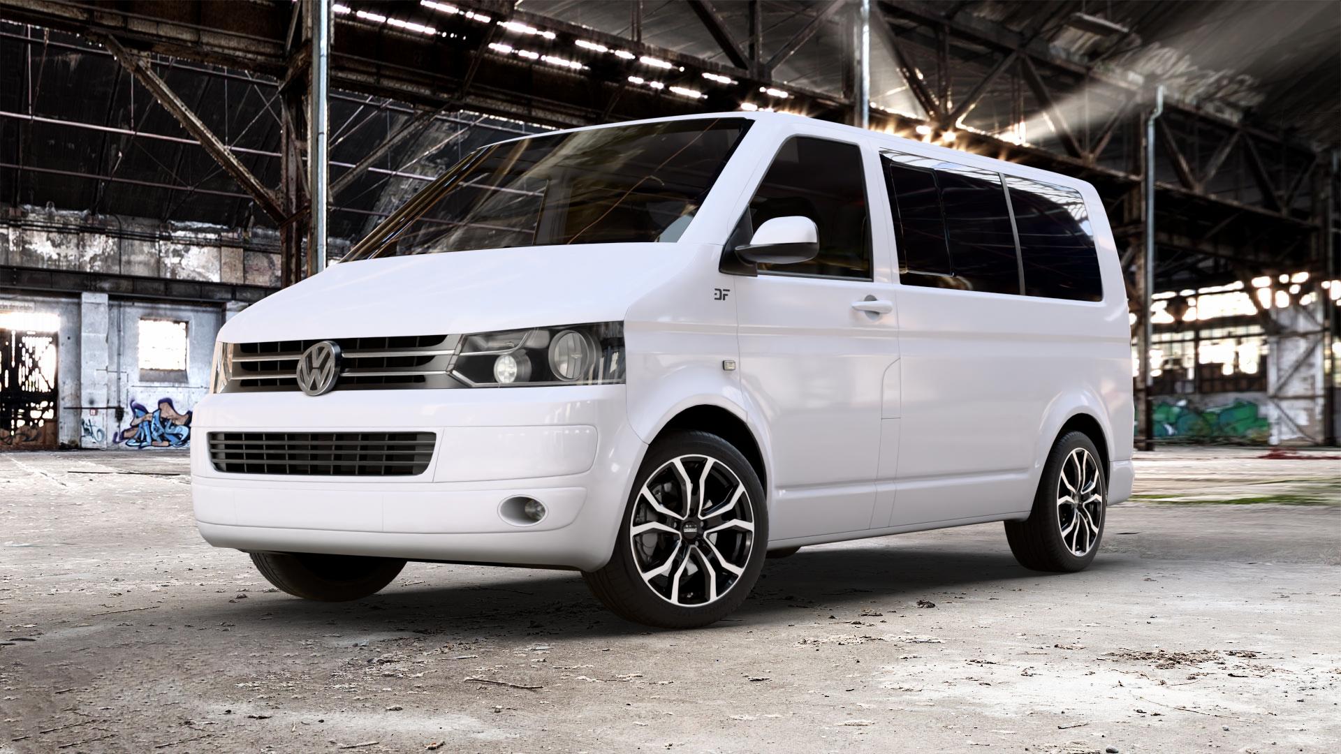DEZENT TV BLACK/POLISHED Felge mit Reifen silber schwarz mehrfarbig in 18Zoll Winterfelge Alufelge auf weissem Volkswagen (VW) T5 Caravelle 2,0l TDI 62kW (84 PS) 84kW (114 103kW (140 75kW (102 100kW (136 132kW (179 TSI 150kW (204 110kW (150 4Motion Kombi Multivan ⬇️ mit 15mm Tieferlegung ⬇️ Old Industrial Hall_max_5300mm_2024 Frontansicht_1