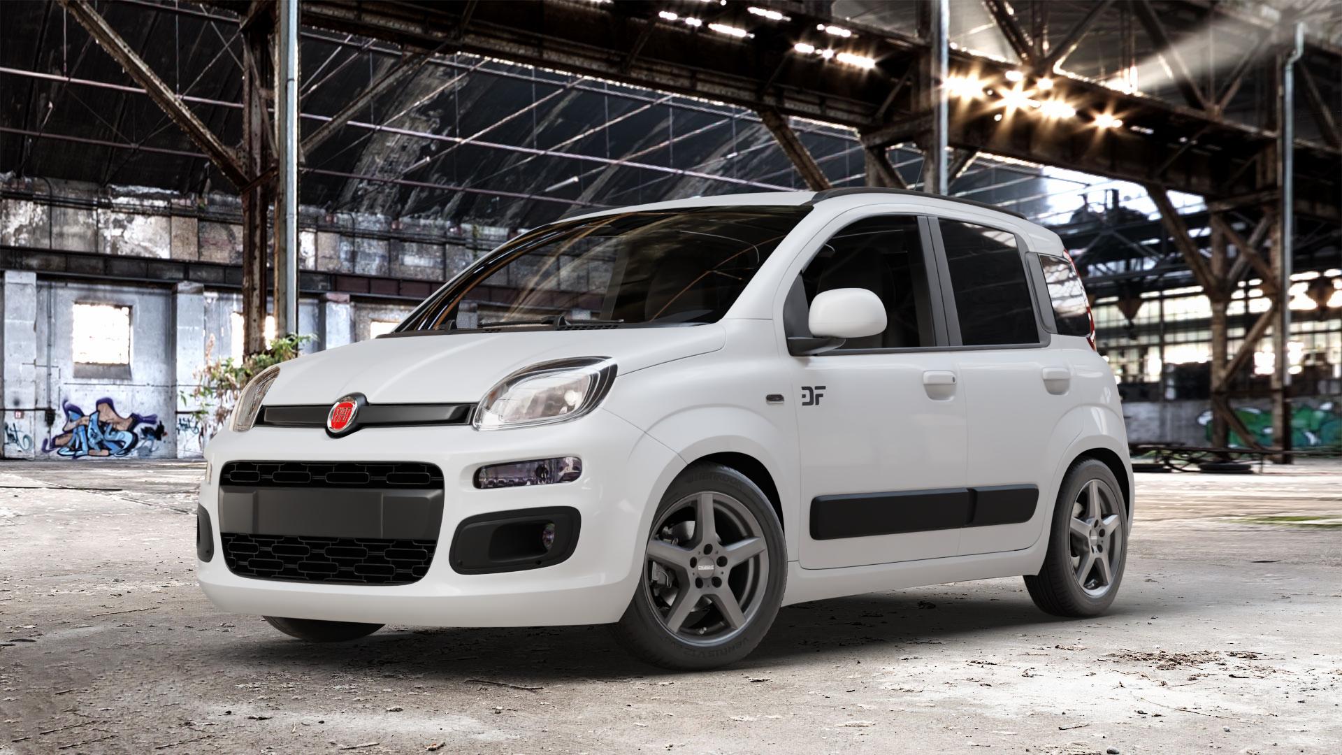 DEZENT TY GRAPHITE MATT Felge mit Reifen grau anthrazit in 15Zoll Winterfelge Alufelge auf weissem Fiat Panda Typ 312 4x4 ⬇️ mit 15mm Tieferlegung ⬇️ Old Industrial Hall_max_4400mm_2024 Frontansicht_1