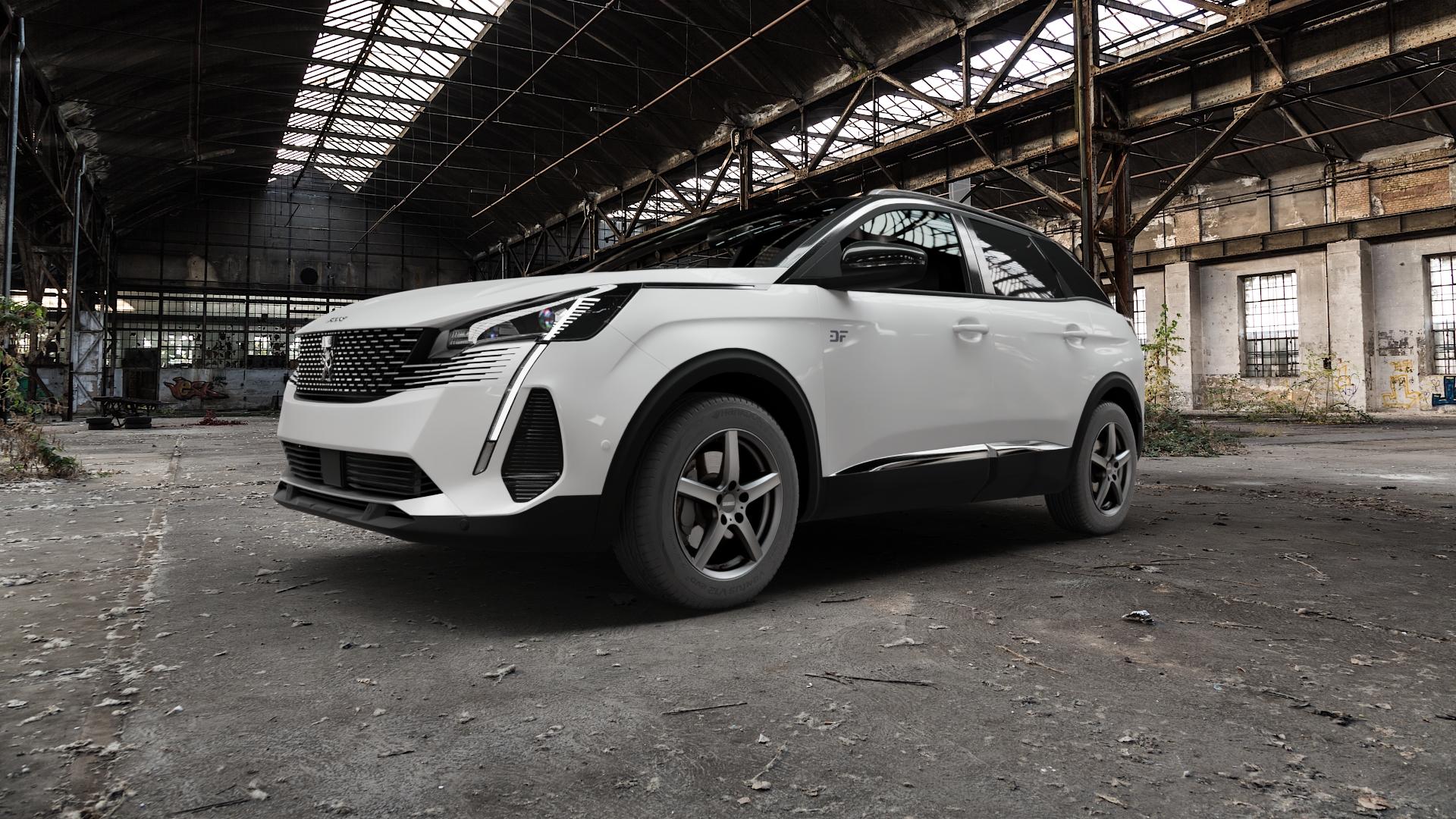 DEZENT TY GRAPHITE MATT Felge mit Reifen grau anthrazit in 17Zoll Winterfelge Alufelge auf weissem Peugeot 3008 II Typ M Facelift ⬇️ mit 15mm Tieferlegung ⬇️ Old Industrial Hall_max5000mm_2022 Frontansicht_1