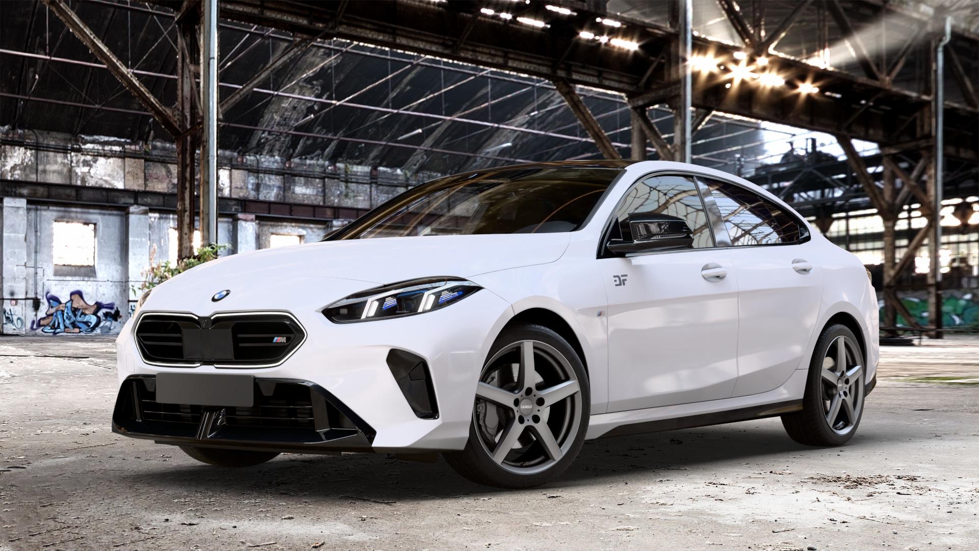 DEZENT TY GRAPHITE MATT Felge mit Reifen grau anthrazit in 18Zoll Winterfelge Alufelge auf weissem BMW M235 xDrive Typ F74 (Gran Coupe) 2,0l 221kW (300 PS) 2er Gran Coupe (F7) ⬇️ mit 15mm Tieferlegung ⬇️ Old Industrial Hall_max_4400mm_2024 Frontansicht_1