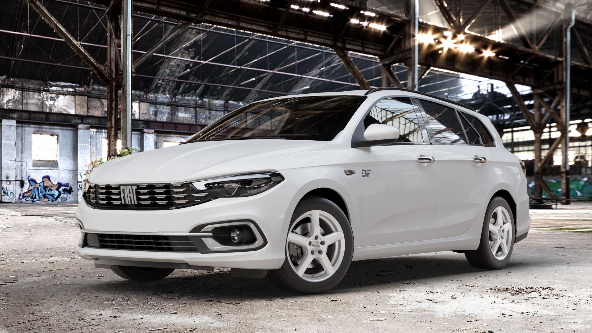 DEZENT TY SILVER Felge mit Reifen silber in 16Zoll Winterfelge Alufelge auf weissem Fiat Tipo II Kombi Typ 356 Facelift ⬇️ mit 15mm Tieferlegung ⬇️ Old Industrial Hall_max_4400mm_2024 Frontansicht_1
