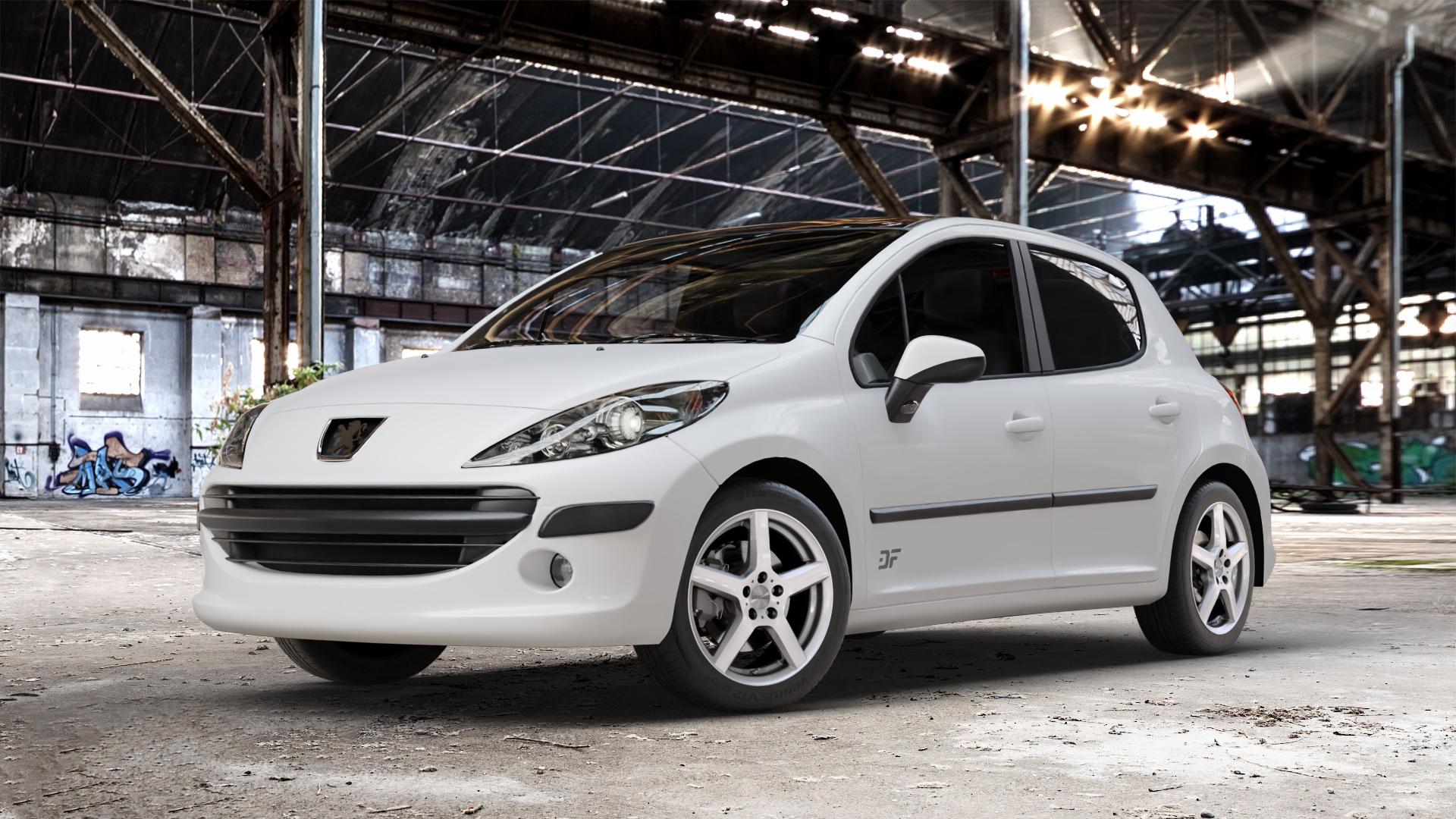 DEZENT TY SILVER Felge mit Reifen silber in 16Zoll Winterfelge Alufelge auf weissem Peugeot 207 SW Facelift ⬇️ mit 15mm Tieferlegung ⬇️ Old Industrial Hall_max_4400mm_2024 Frontansicht_1