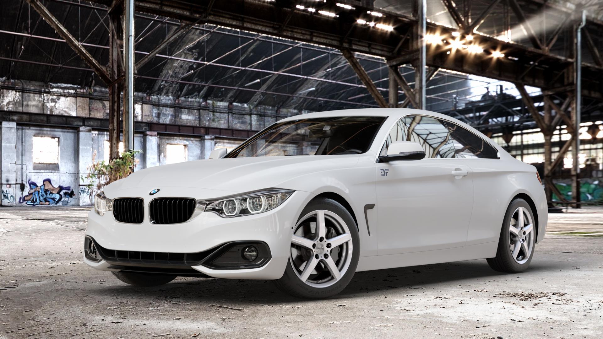 DEZENT TY SILVER Felge mit Reifen silber in 17Zoll Winterfelge Alufelge auf weissem BMW 420d Typ F32 (Coupé) 428i xDrive 435i 430d 420i 435d 425d F36 (Gran Coupe) 418d 418i 430i 440i 4er Coupé (3C) ⬇️ mit 15mm Tieferlegung ⬇️ Old Industrial Hall_max_4400mm_2024 Frontansicht_1