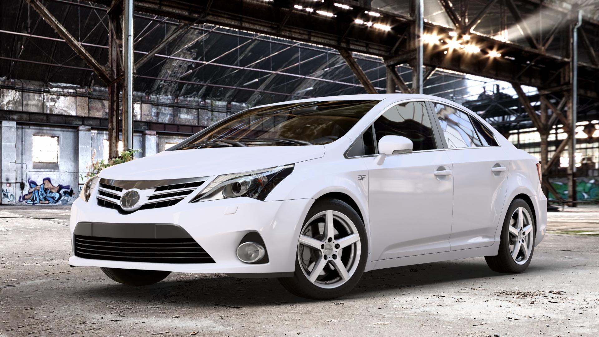 DEZENT TY SILVER Felge mit Reifen silber in 17Zoll Winterfelge Alufelge auf weissem Toyota Avensis Limousine Typ T27 Facelift 12-> ⬇️ mit 15mm Tieferlegung ⬇️ Old Industrial Hall_max_4400mm_2024 Frontansicht_1