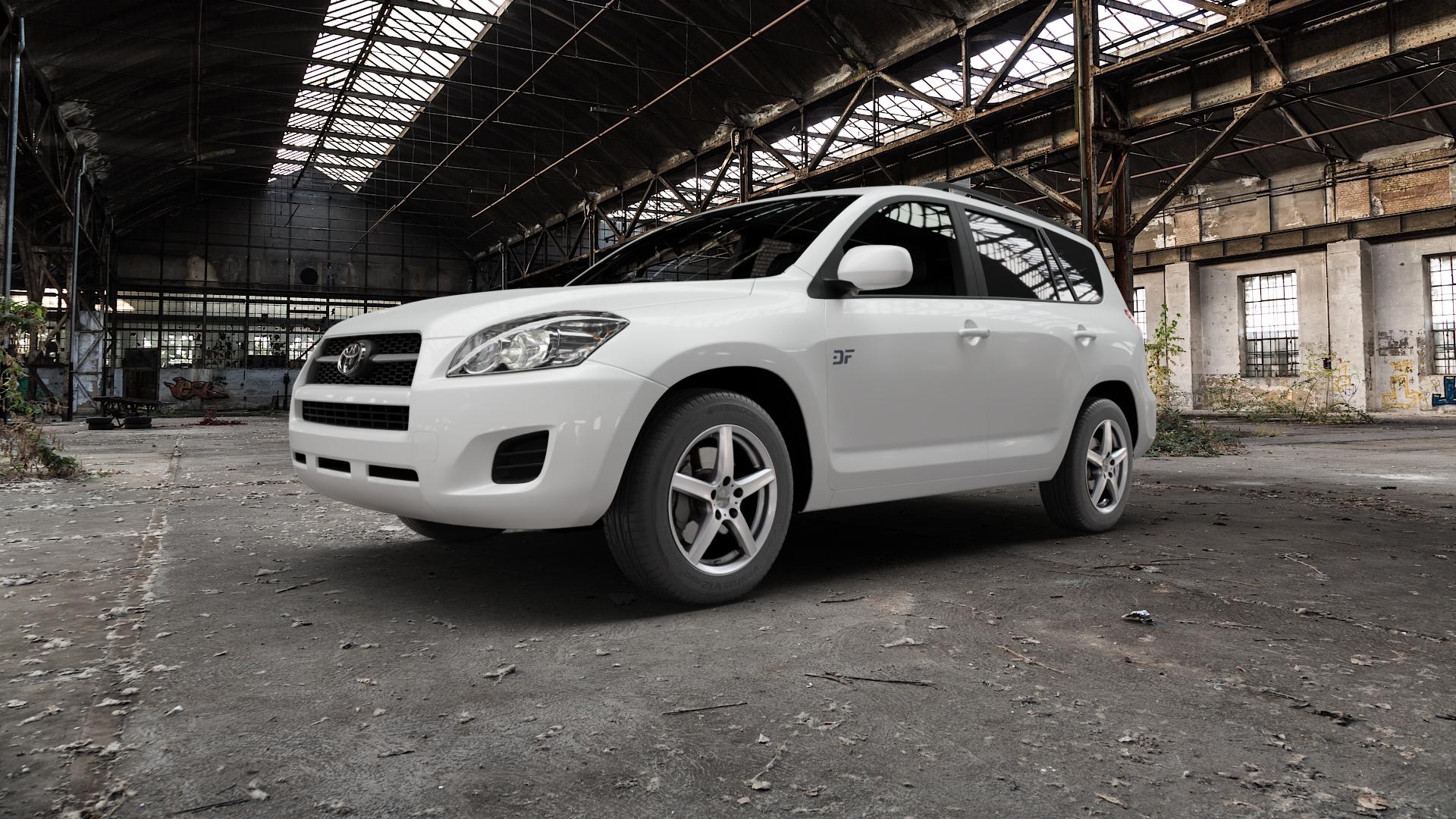 DEZENT TY SILVER Felge mit Reifen silber in 17Zoll Winterfelge Alufelge auf weissem Toyota RAV 4 III Typ XA3(a) ⬇️ mit 15mm Tieferlegung ⬇️ Old Industrial Hall_max5000mm_2022 Frontansicht_1