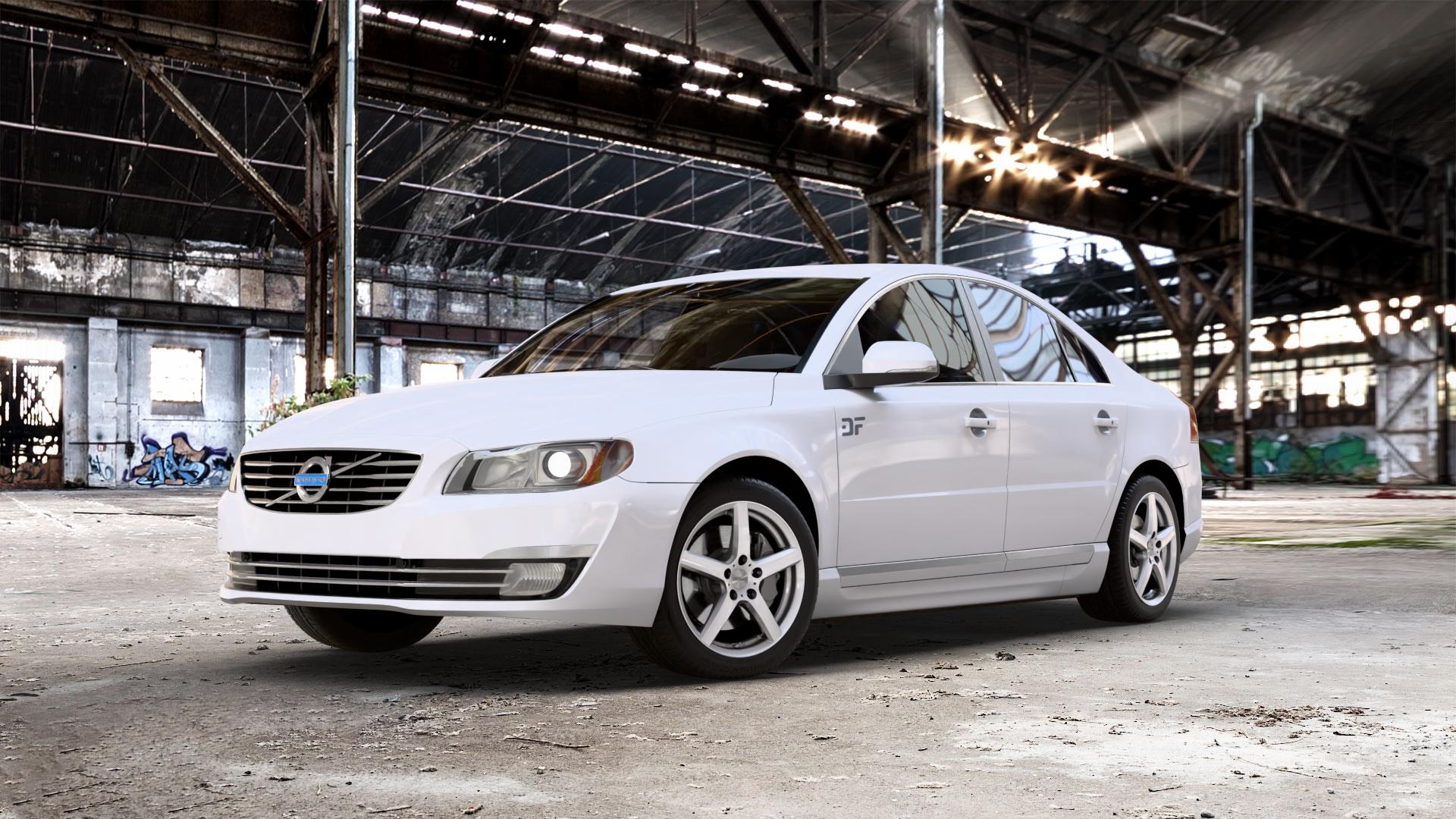 DEZENT TY SILVER Felge mit Reifen silber in 17Zoll Winterfelge Alufelge auf weissem Volvo S80 II Typ A ⬇️ mit 15mm Tieferlegung ⬇️ Old Industrial Hall_max_5300mm_2024 Frontansicht_1