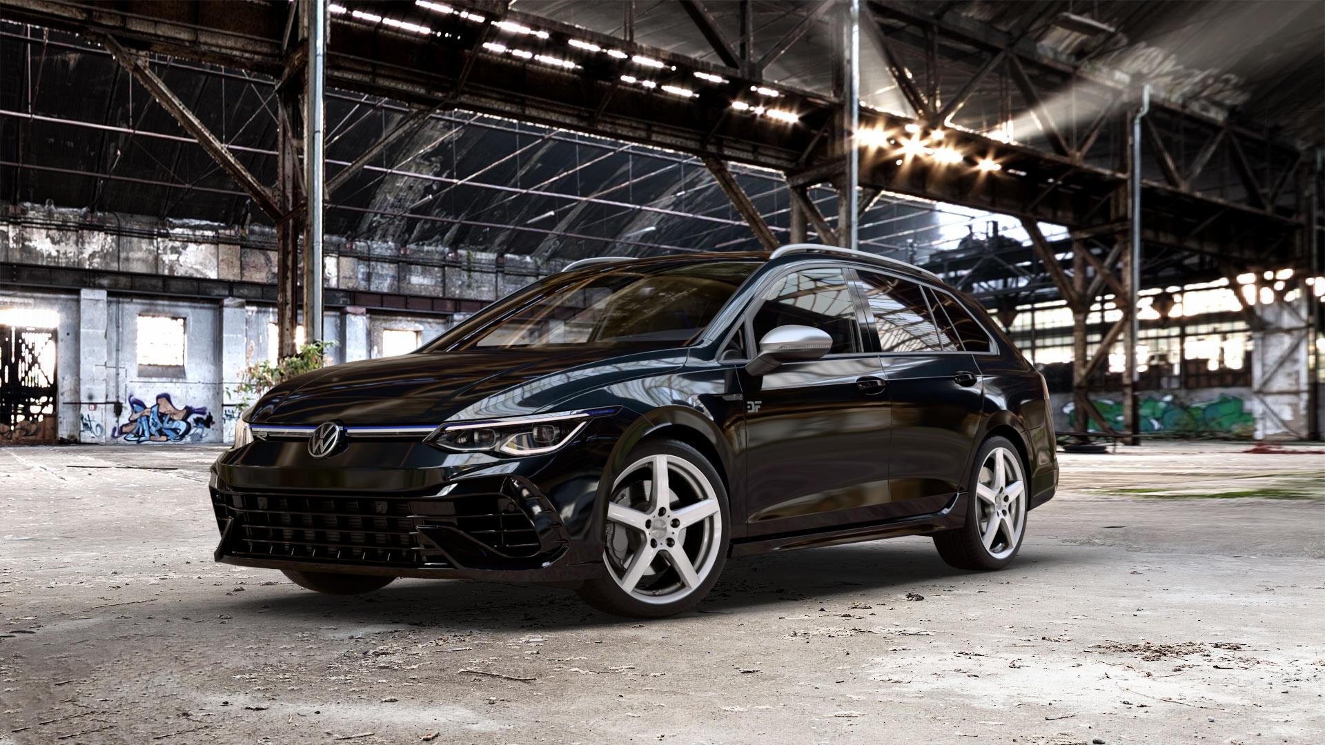 DEZENT TY SILVER Felge mit Reifen silber in 18Zoll Winterfelge Alufelge auf metallic schwarzem Volkswagen (VW) Golf 8 Variant 2,0l R 4Motion 235kW (320 PS) ⬇️ mit 15mm Tieferlegung ⬇️ Old Industrial Hall_max_5300mm_2024 Frontansicht_1