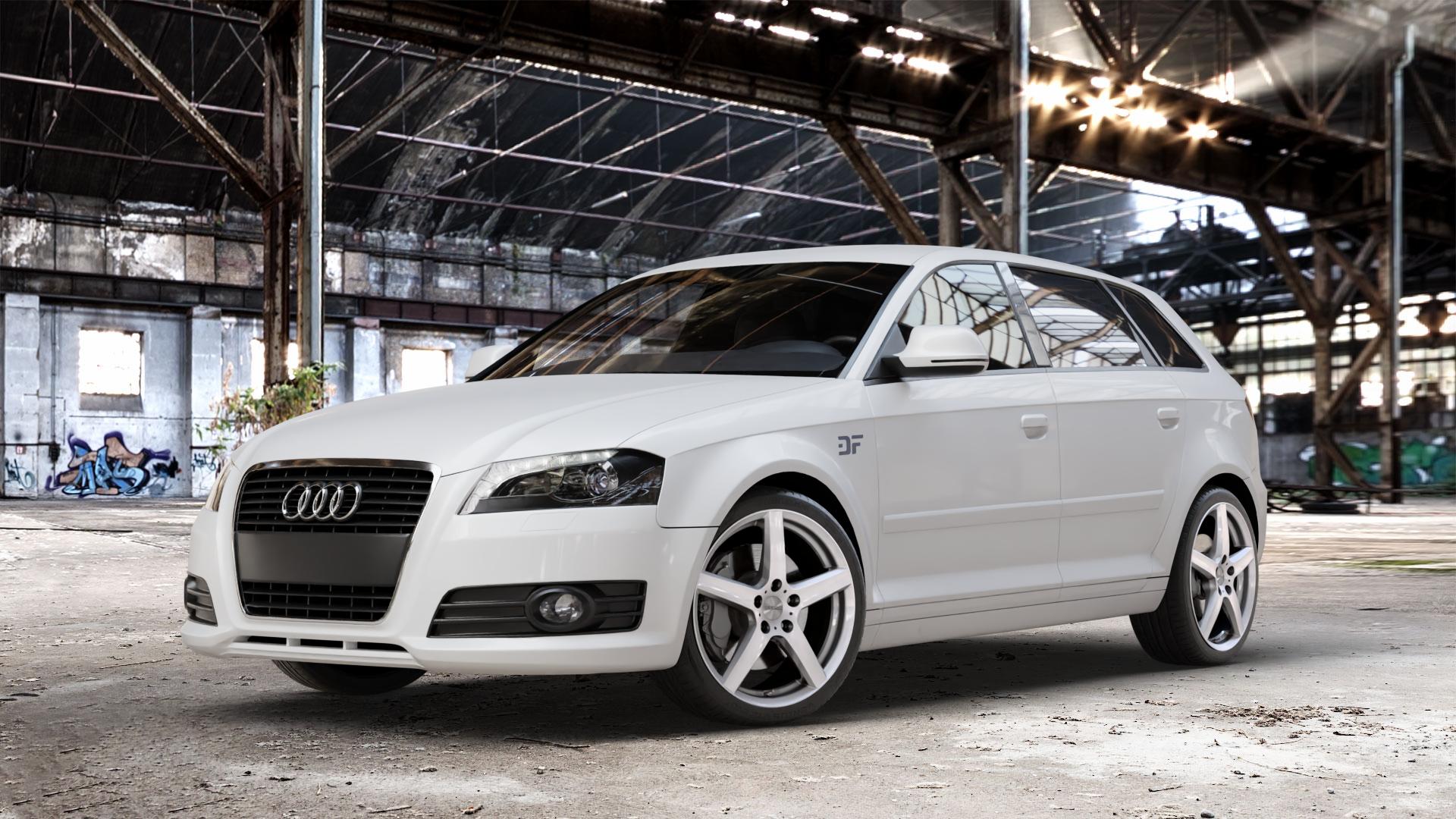 DEZENT TY SILVER Felge mit Reifen silber in 18Zoll Winterfelge Alufelge auf weissem Audi A3 Typ 8P (Sportback) 1,6l 75kW (102 PS) 2,0l FSI 110kW (150 1,9l TDI 77kW (105 103kW (140 TFSI 147kW (200 85kW (116 100kW (136 1,8l 118kW (160 125kW (170 1 ⬇️ mit 15mm Tieferlegung ⬇️ Old Industrial Hall_max_4400mm_2024 Frontansicht_1