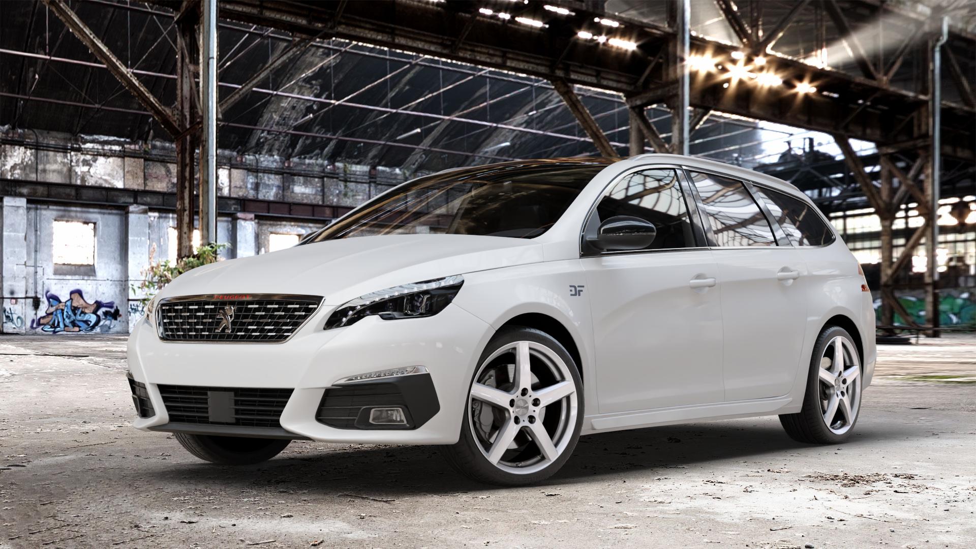 DEZENT TY SILVER Felge mit Reifen silber in 18Zoll Winterfelge Alufelge auf weissem Peugeot 308 SW II Typ L Facelift ⬇️ mit 15mm Tieferlegung ⬇️ Old Industrial Hall_max_4400mm_2024 Frontansicht_1