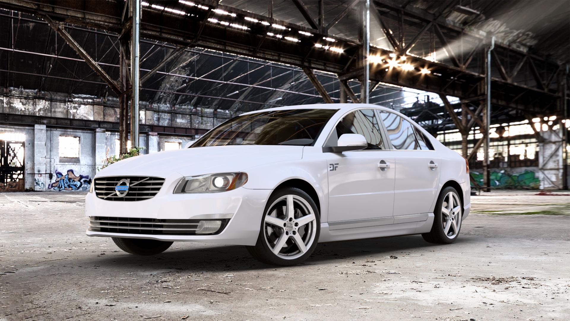 DEZENT TY SILVER Felge mit Reifen silber in 18Zoll Winterfelge Alufelge auf weissem Volvo S80 II Typ A ⬇️ mit 15mm Tieferlegung ⬇️ Old Industrial Hall_max_5300mm_2024 Frontansicht_1