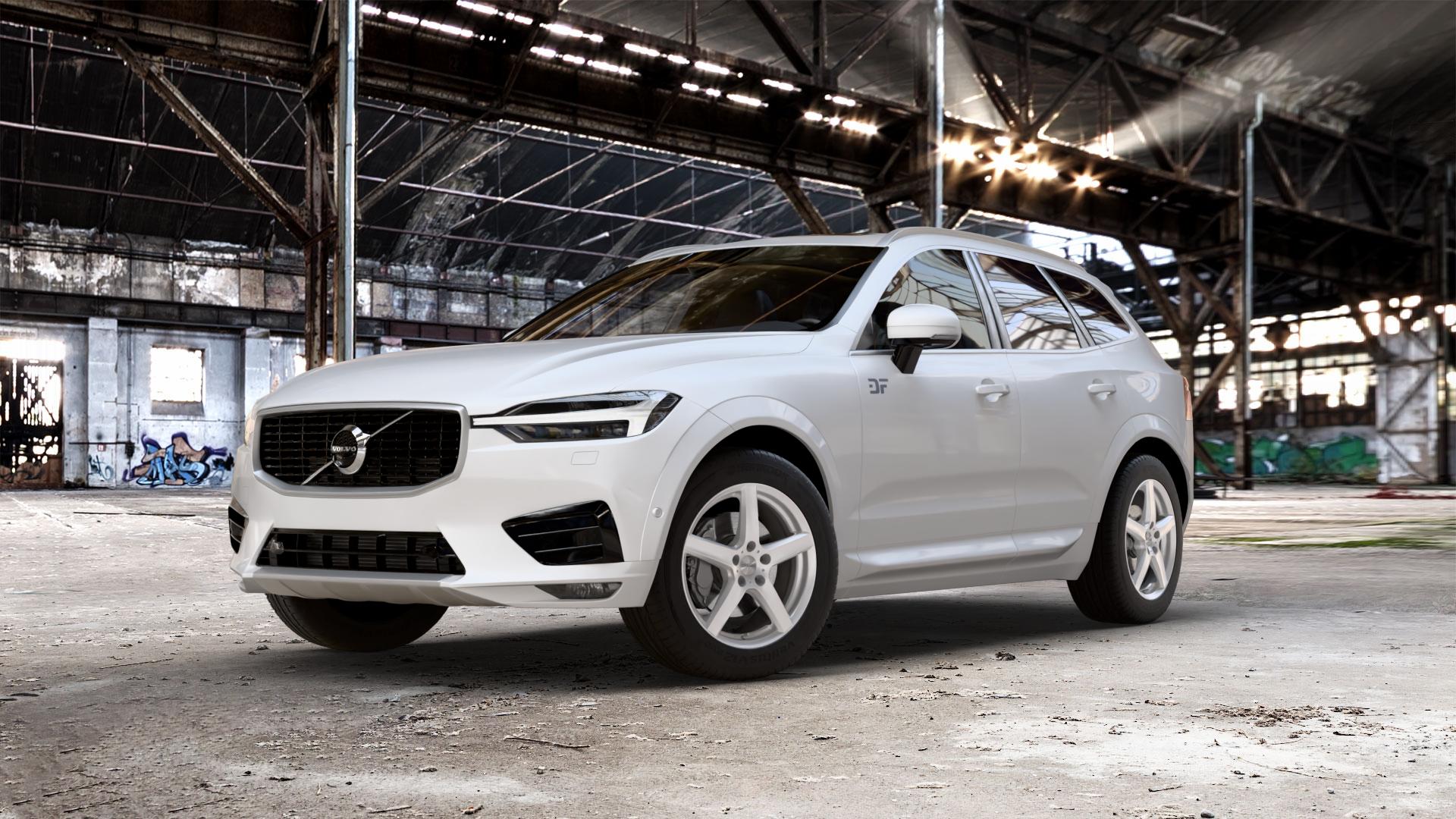 DEZENT TY SILVER Felge mit Reifen silber in 18Zoll Winterfelge Alufelge auf weissem Volvo XC60 Typ U ⬇️ mit 15mm Tieferlegung ⬇️ Old Industrial Hall_max_5300mm_2024 Frontansicht_1