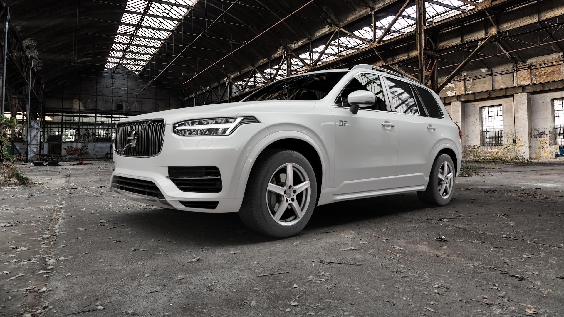 DEZENT TY SILVER Felge mit Reifen silber in 18Zoll Winterfelge Alufelge auf weissem Volvo XC90 II Typ L ⬇️ mit 15mm Tieferlegung ⬇️ Old Industrial Hall_max5000mm_2022 Frontansicht_1