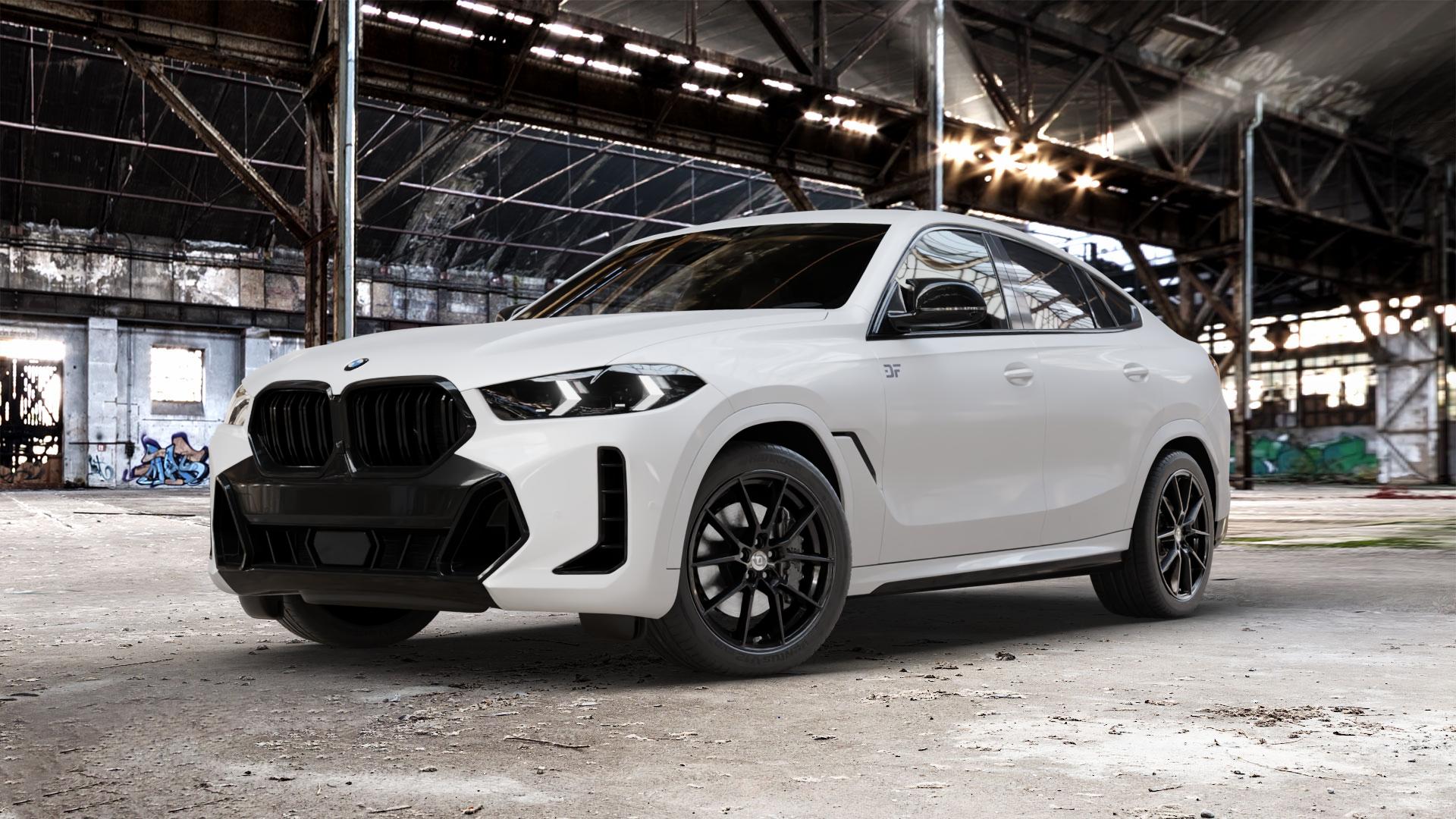 DIEWE WHEELS Alla NeroS Felge mit Reifen grau schwarz in 20Zoll Winterfelge Alufelge auf weissem BMW X6 Typ G06 (G6X) Facelift ⬇️ mit 15mm Tieferlegung ⬇️ Old Industrial Hall_max_5300mm_2024 Frontansicht_1