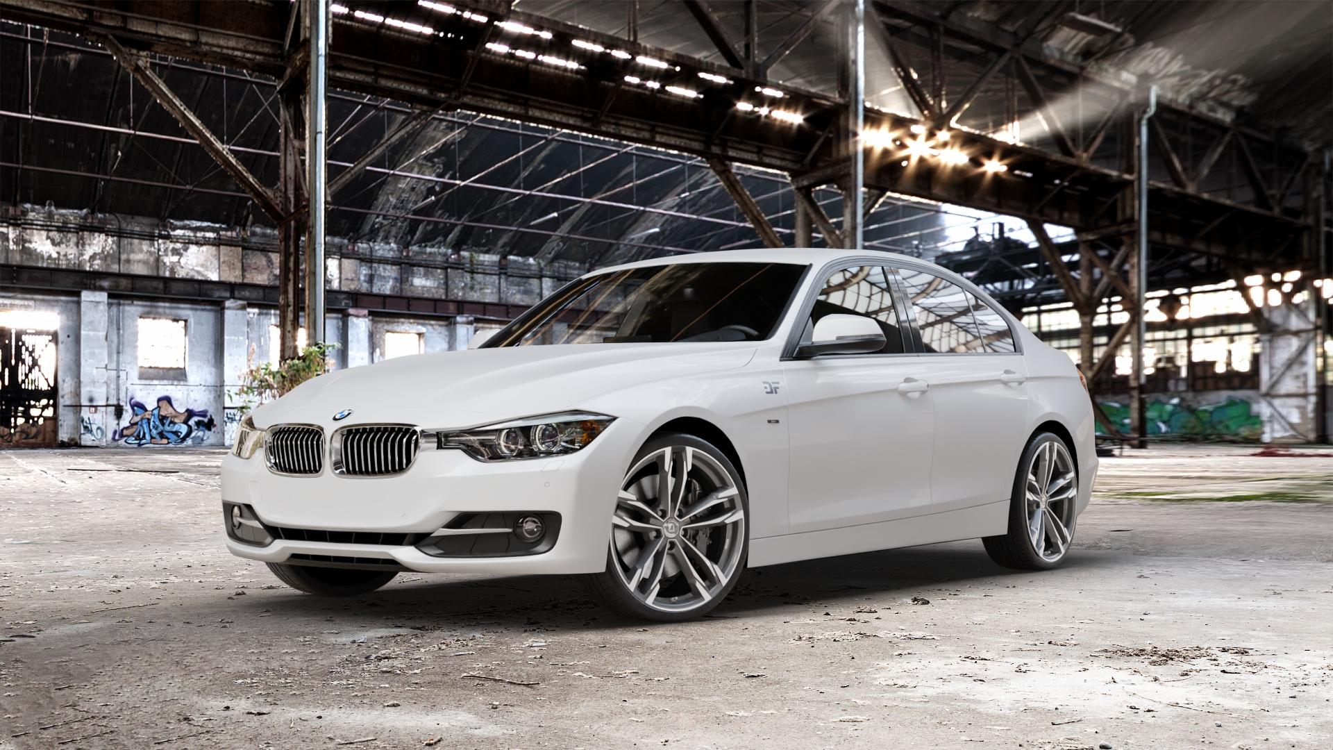 DIEWE WHEELS Avio PlatinS machined Felge mit Reifen grau silber mehrfarbig anthrazit in 20Zoll Winterfelge Alufelge auf weissem BMW 320i Typ F30 (Limousine) 328i 335i 320d 318d 316d 316i 330d xDrive EffDyn Edition 325d 335d ActiveHybrid 3L (F30) 318i 330i 340i 330e iPerformance 3er Limous ⬇️ mit 15mm Tieferlegung ⬇️ Old Industrial Hall_max_5300mm_2024 Frontansicht_1