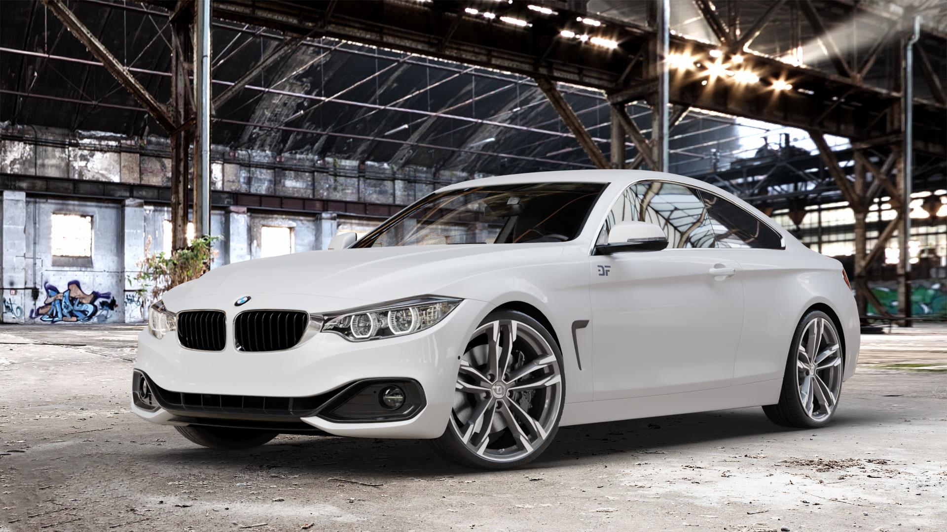DIEWE WHEELS Avio PlatinS machined Felge mit Reifen grau silber mehrfarbig anthrazit in 20Zoll Winterfelge Alufelge auf weissem BMW 420d Typ F32 (Coupé) 428i xDrive 435i 430d 420i 435d 425d F36 (Gran Coupe) 418d 418i 430i 440i 4er Coupé (3C) ⬇️ mit 15mm Tieferlegung ⬇️ Old Industrial Hall_max_4400mm_2024 Frontansicht_1