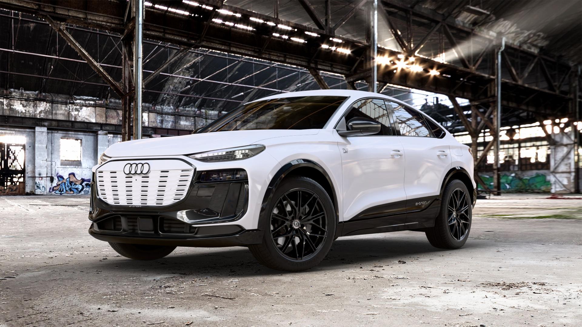 DIEWE WHEELS BRENTA NeroS Felge mit Reifen grau schwarz in 20Zoll Winterfelge Alufelge auf weissem Audi Q6 Sportback Typ GF 0,0l e-tron 100kW (136 PS) performance 120kW (163 quattro SQ6 ⬇️ mit 15mm Tieferlegung ⬇️ Old Industrial Hall_max_5300mm_2024 Frontansicht_1