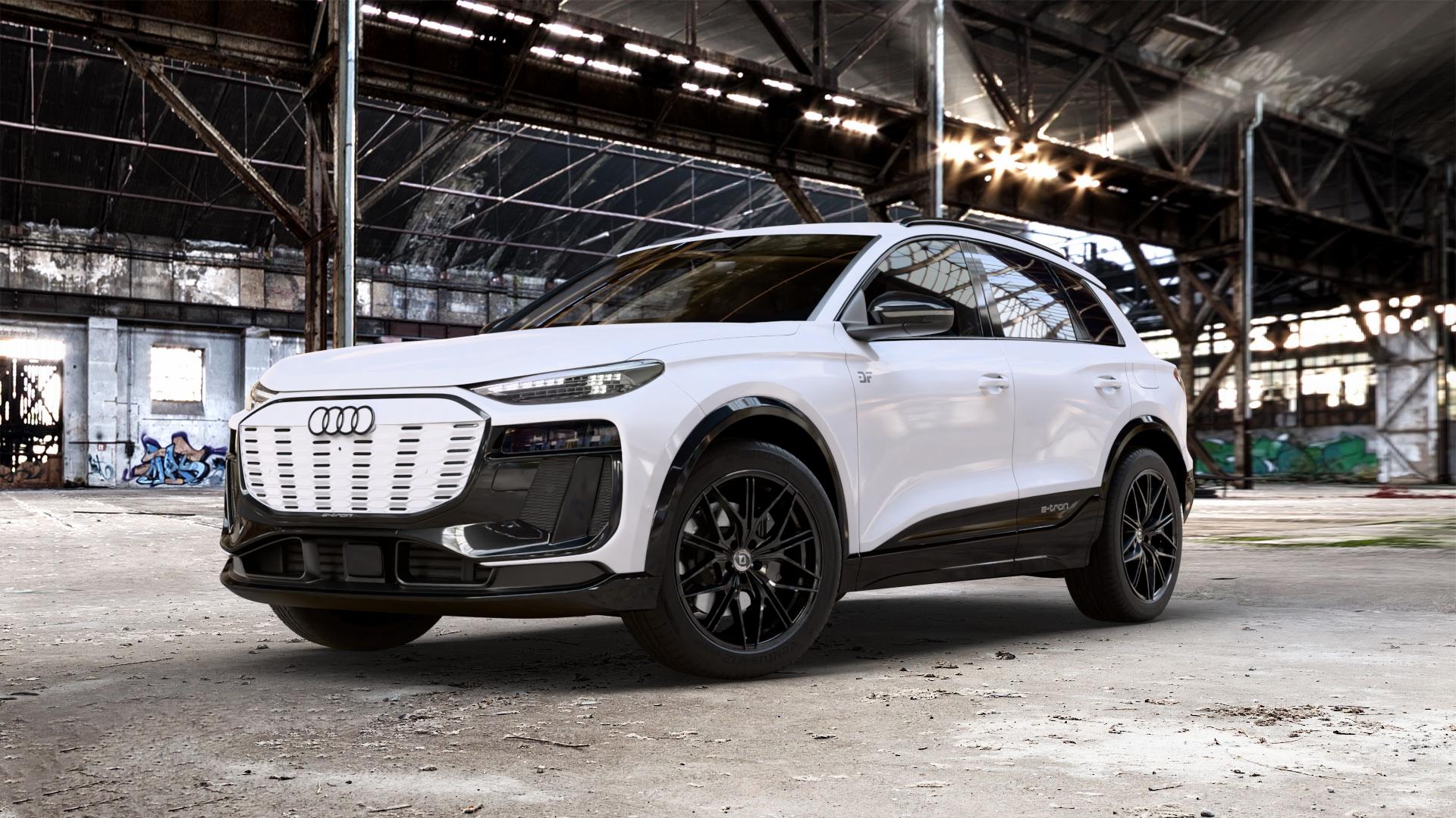 DIEWE WHEELS BRENTA NeroS Felge mit Reifen grau schwarz in 20Zoll Winterfelge Alufelge auf weissem Audi Q6 Typ GF 0,0l 120kW 55 e-tron quattro (163 PS) SQ6 qutratto performance 100kW (136 ⬇️ mit 15mm Tieferlegung ⬇️ Old Industrial Hall_max_5300mm_2024 Frontansicht_1